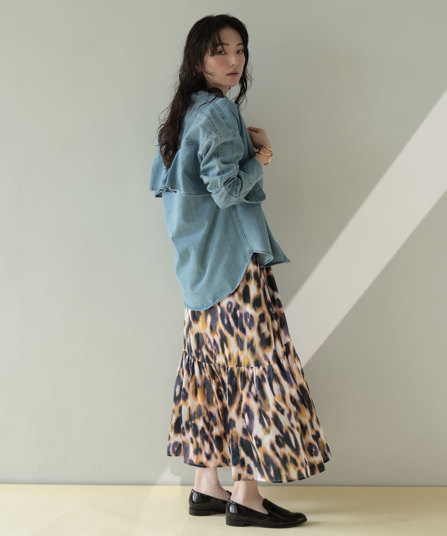 Back-Frill Denim Blouse