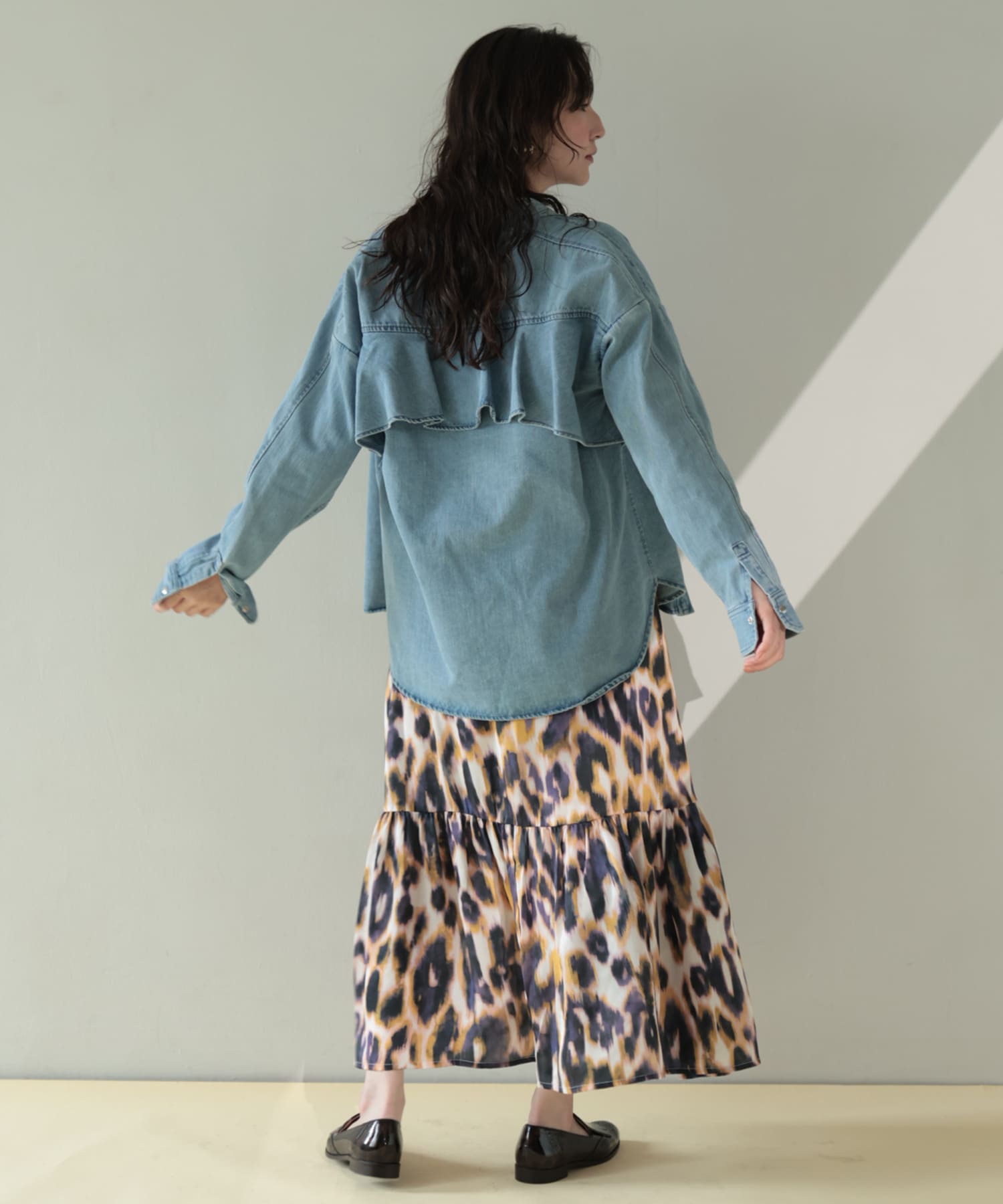 Back-Frill Denim Blouse