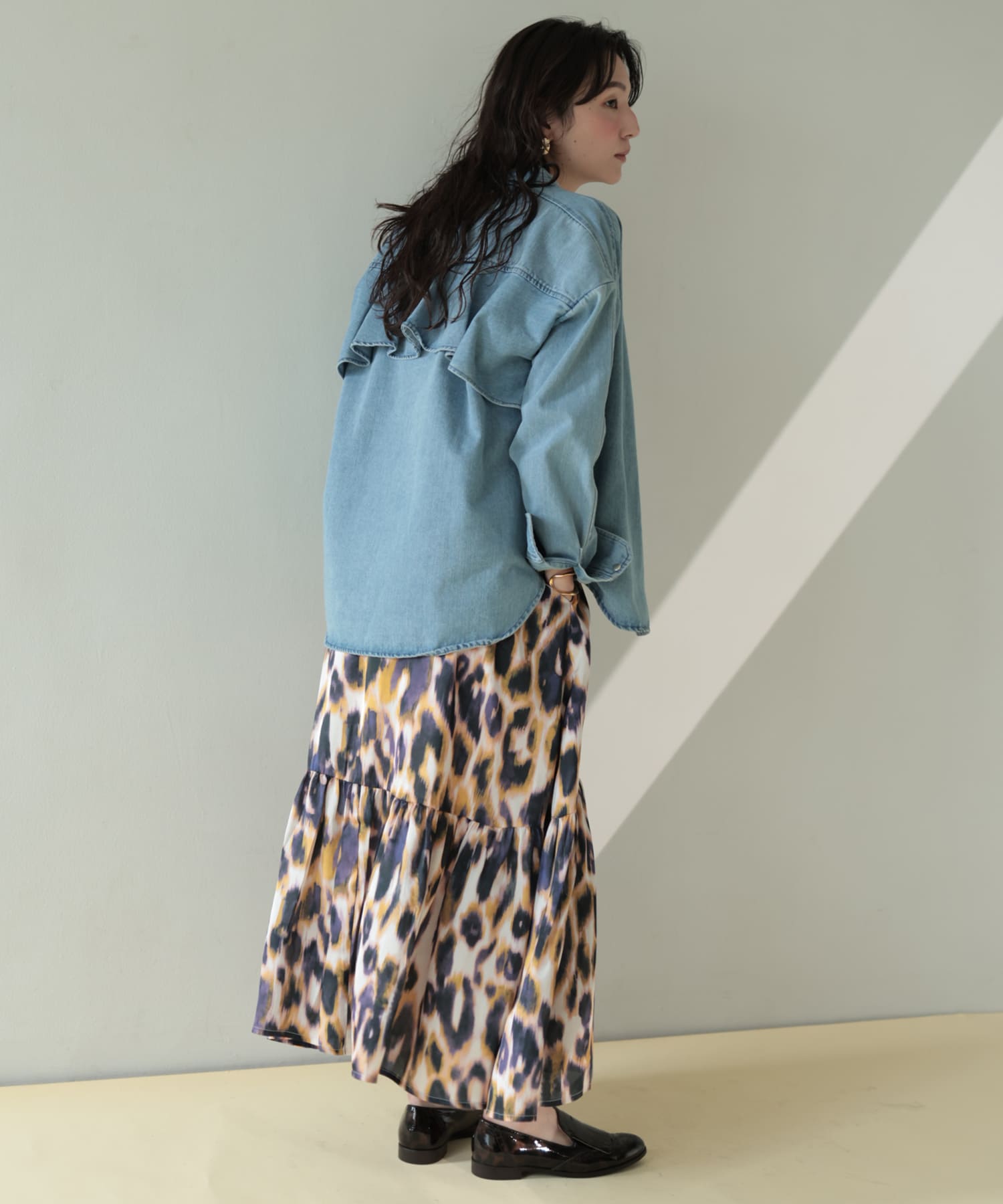 Back-Frill Denim Blouse