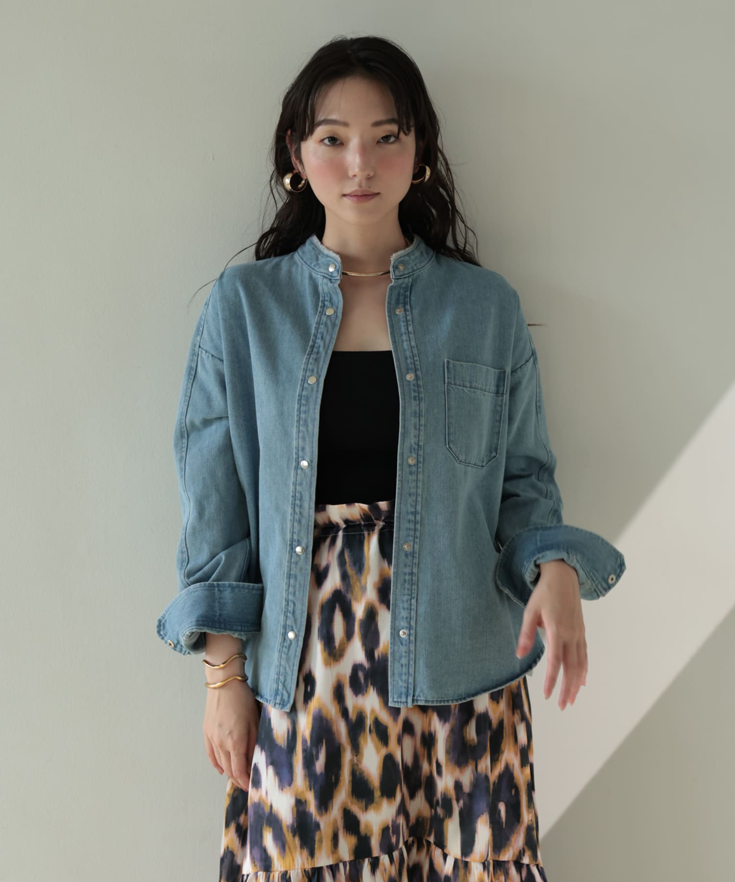 Back-Frill Denim Blouse