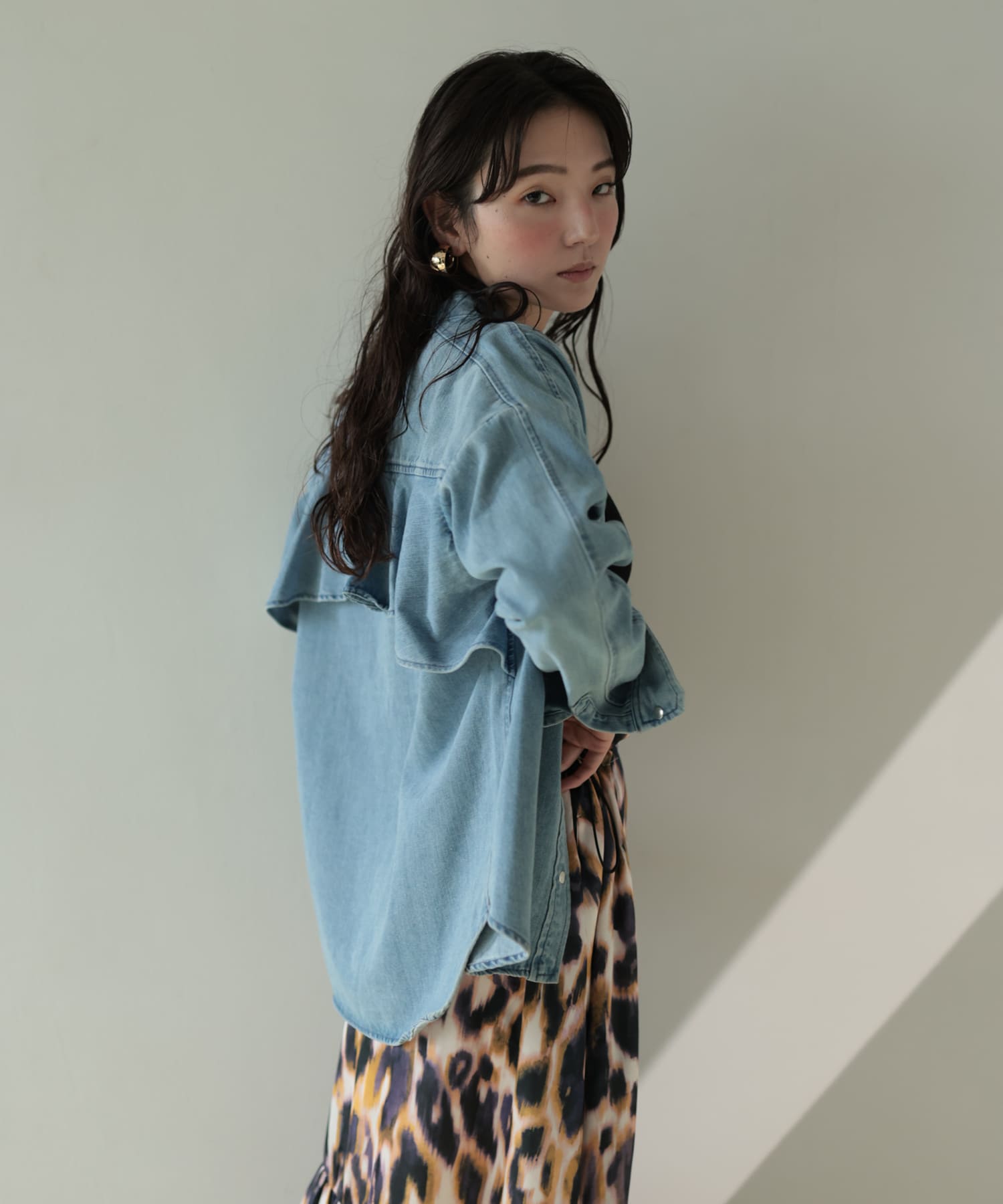 Back-Frill Denim Blouse