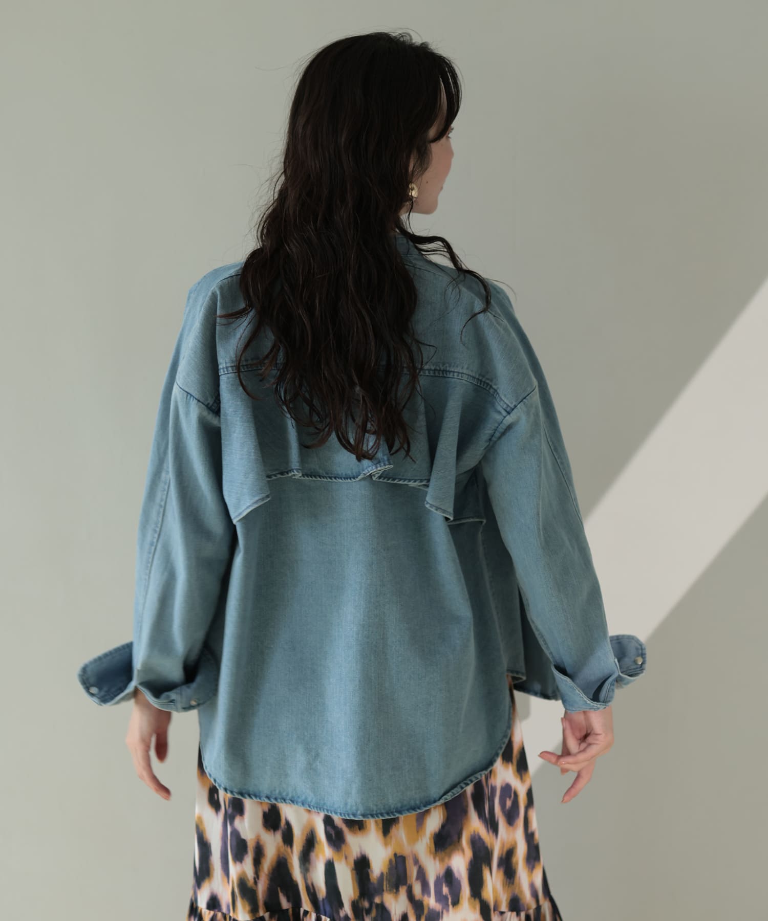 Back-Frill Denim Blouse
