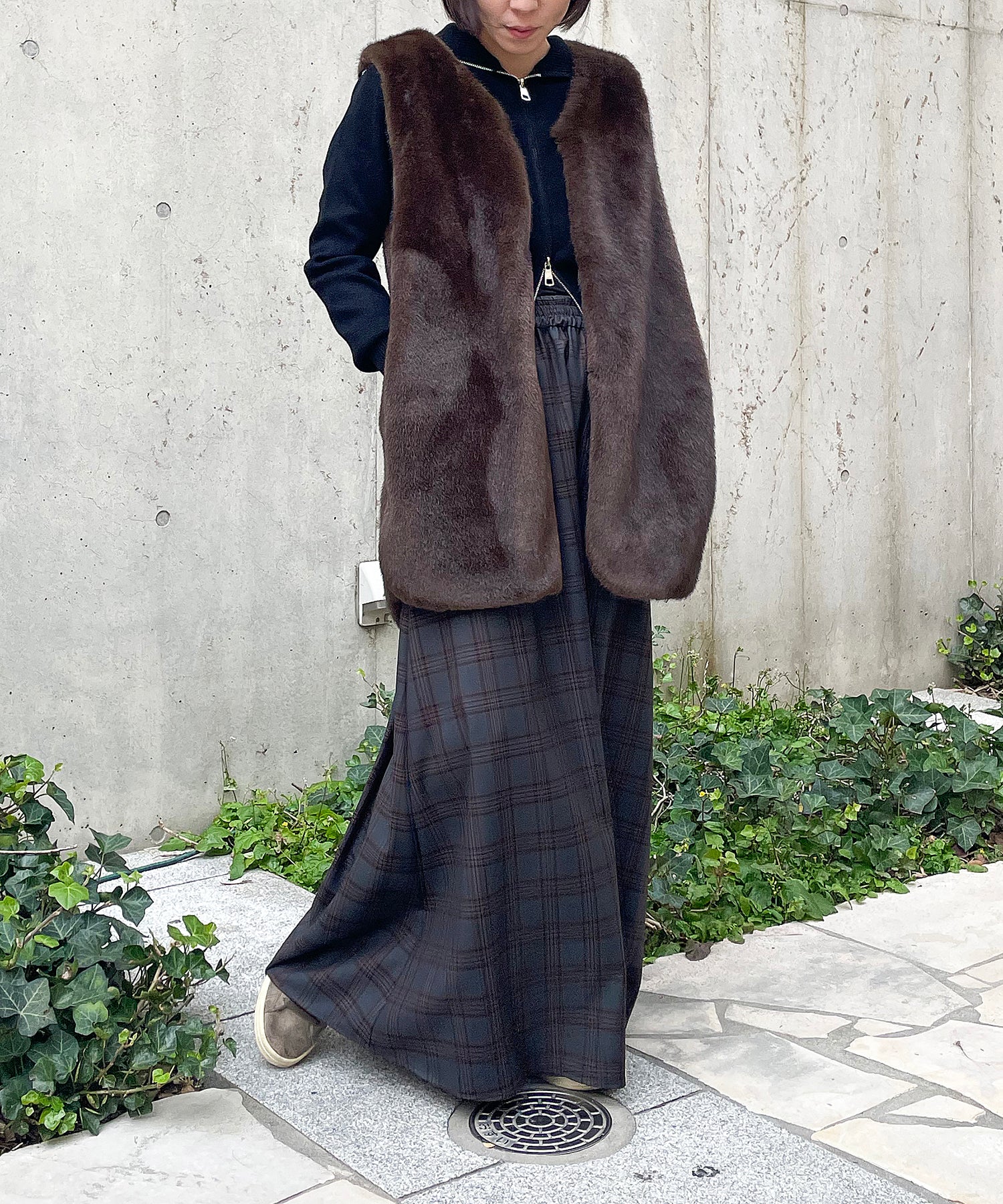 カーキ / ブラック×ブラウン共通ファーベスト staff:H155