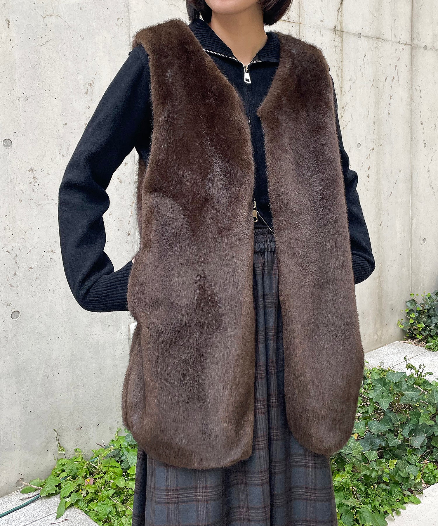 カーキ / ブラック×ブラウン共通ファーベスト staff:H155