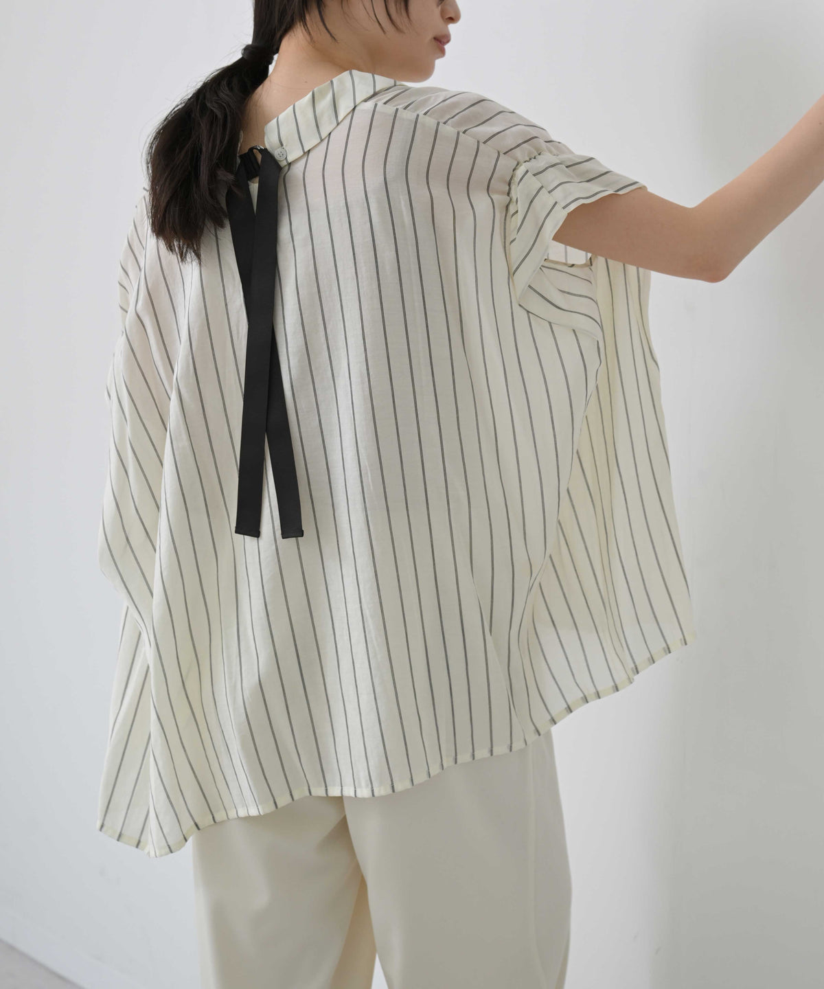 Sheer Back Ribbon Blouse