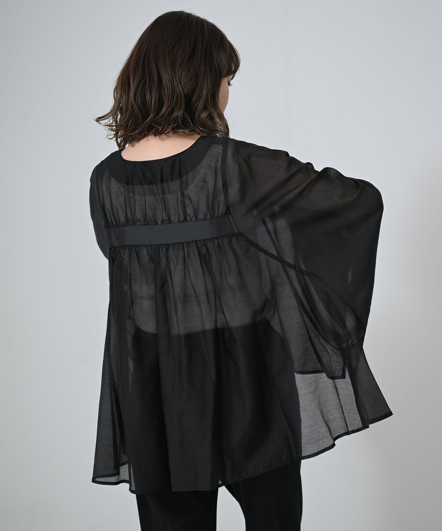 Dolman-Sleeve Sheer Blouson