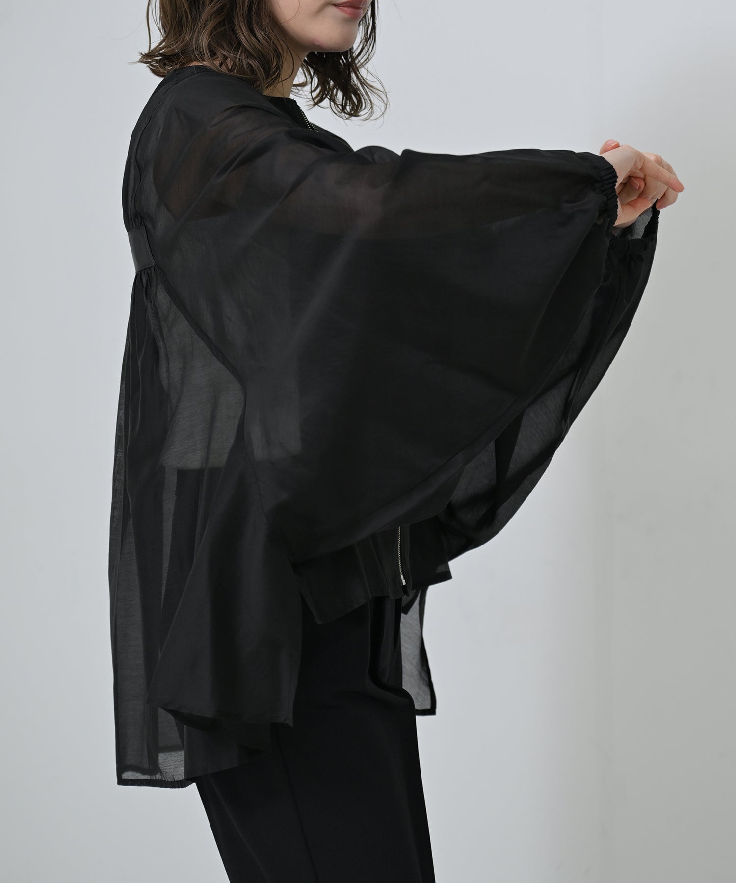 Dolman-Sleeve Sheer Blouson