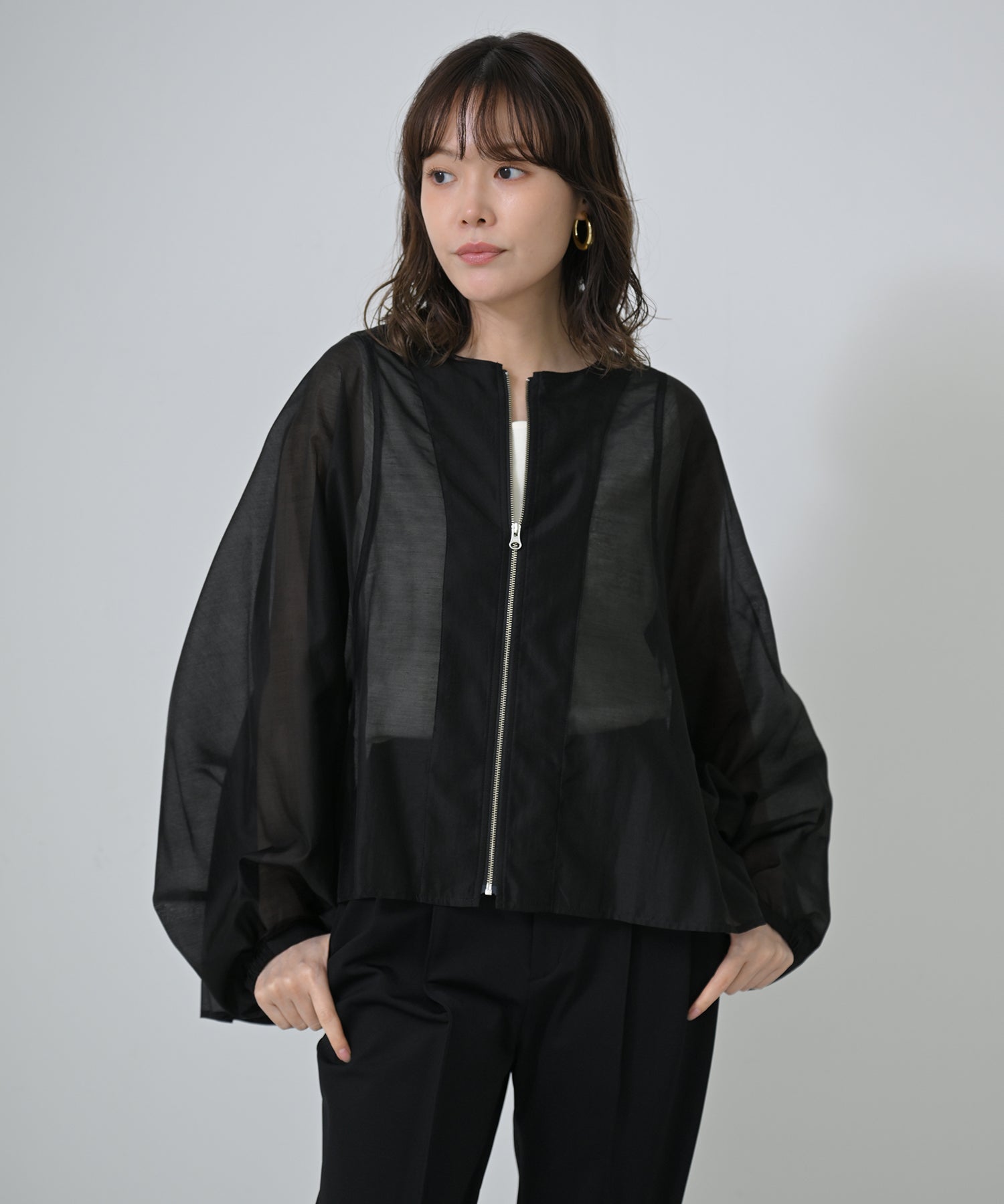 Dolman-Sleeve Sheer Blouson