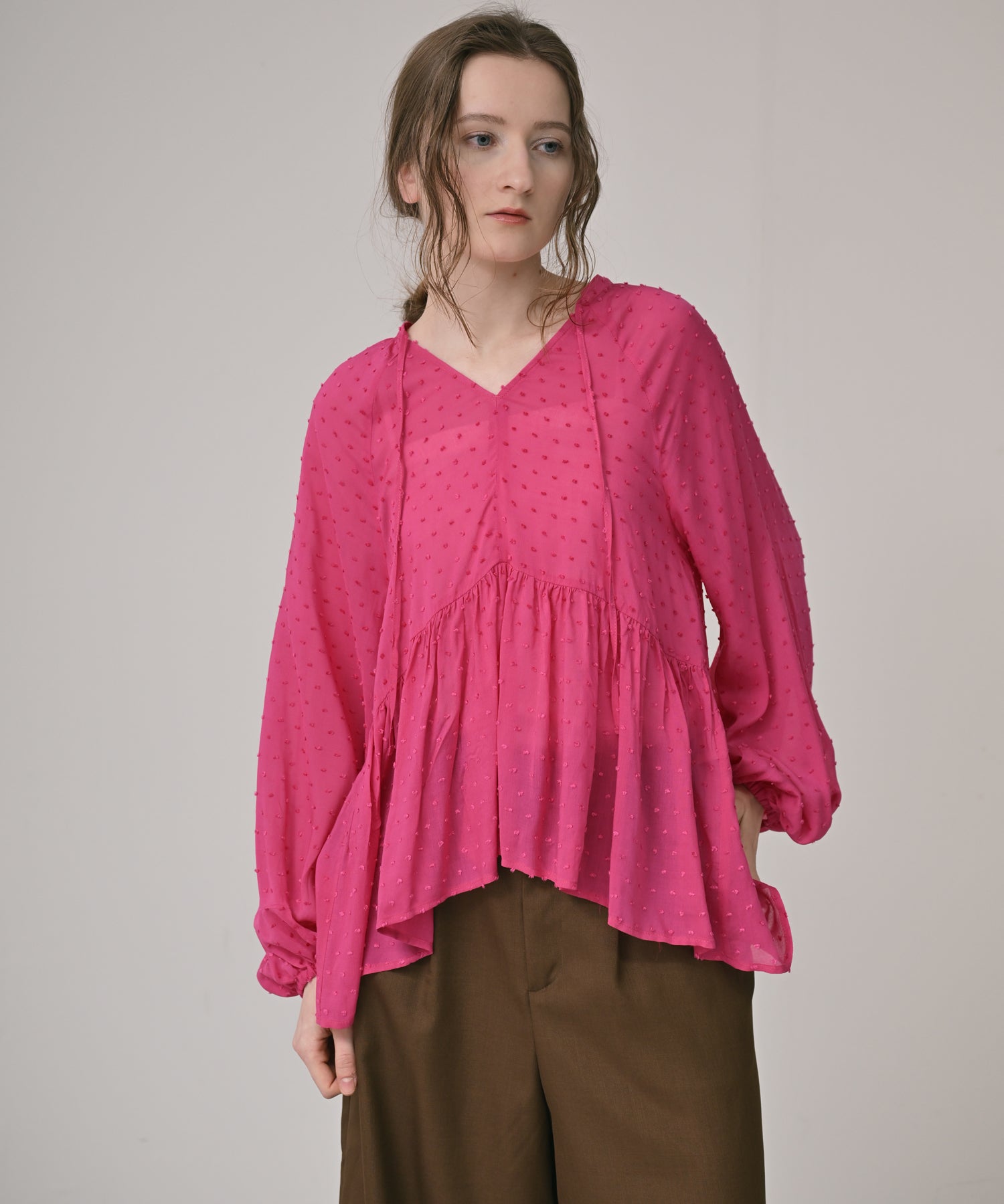 Sheer Dobby Peplum Blouse