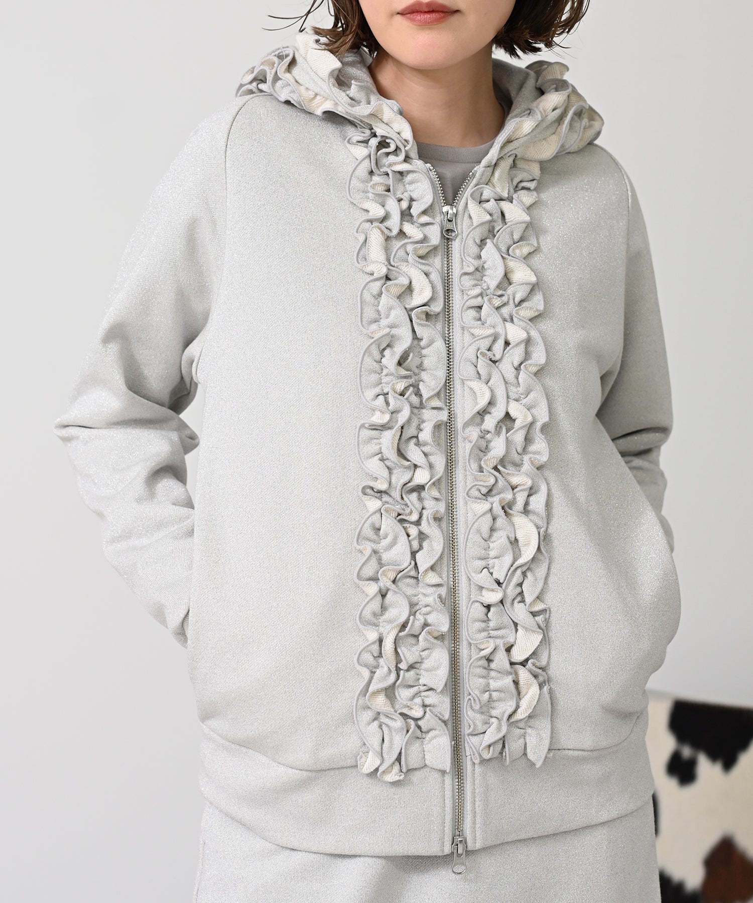 Frilled glitter hoodie