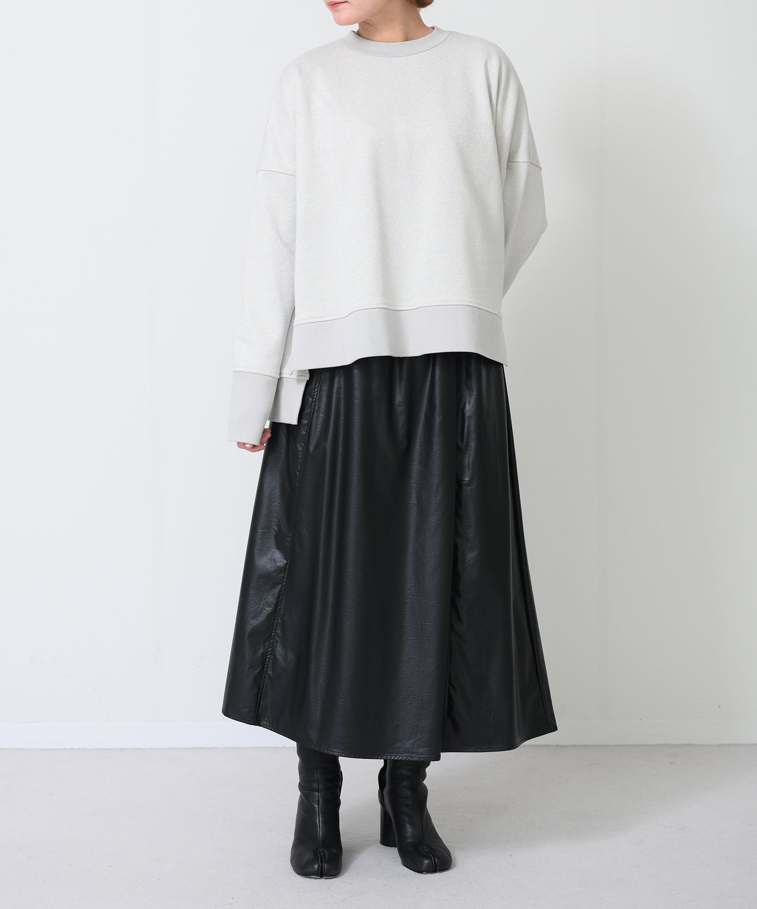 Faux Leather Gather Flare Skirt