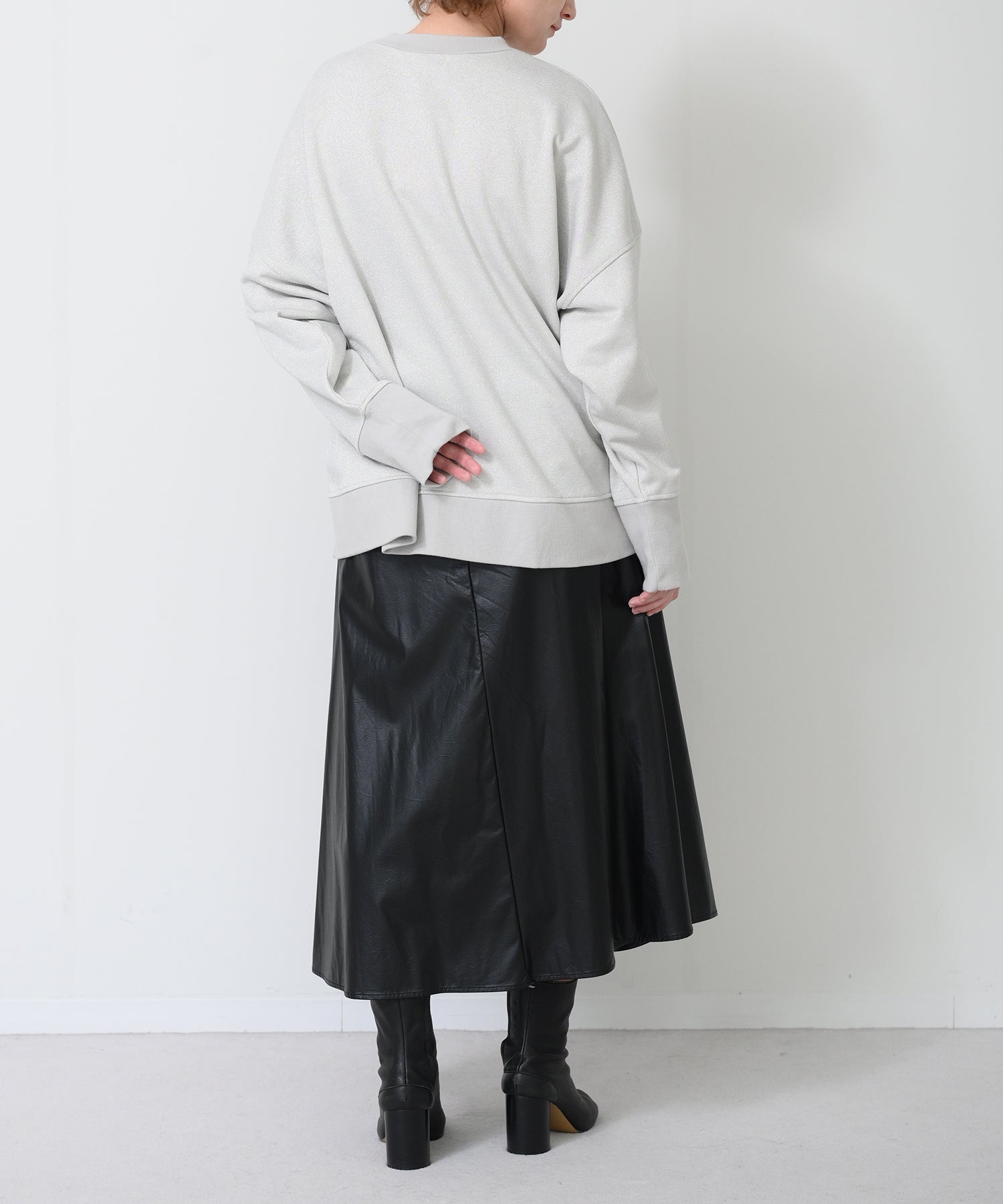 Faux Leather Gather Flare Skirt