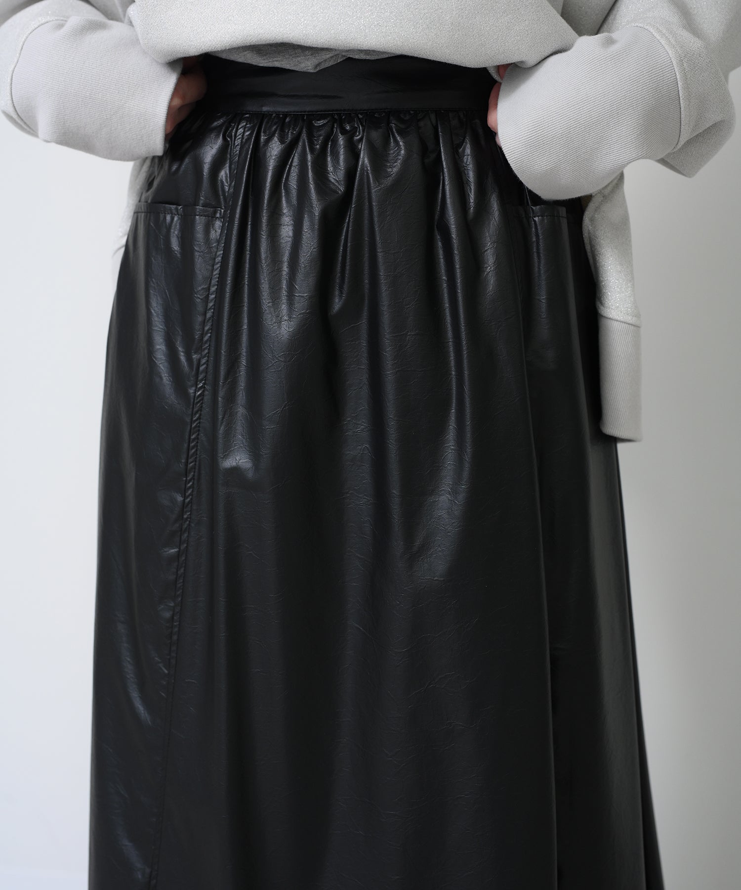 Faux Leather Gather Flare Skirt