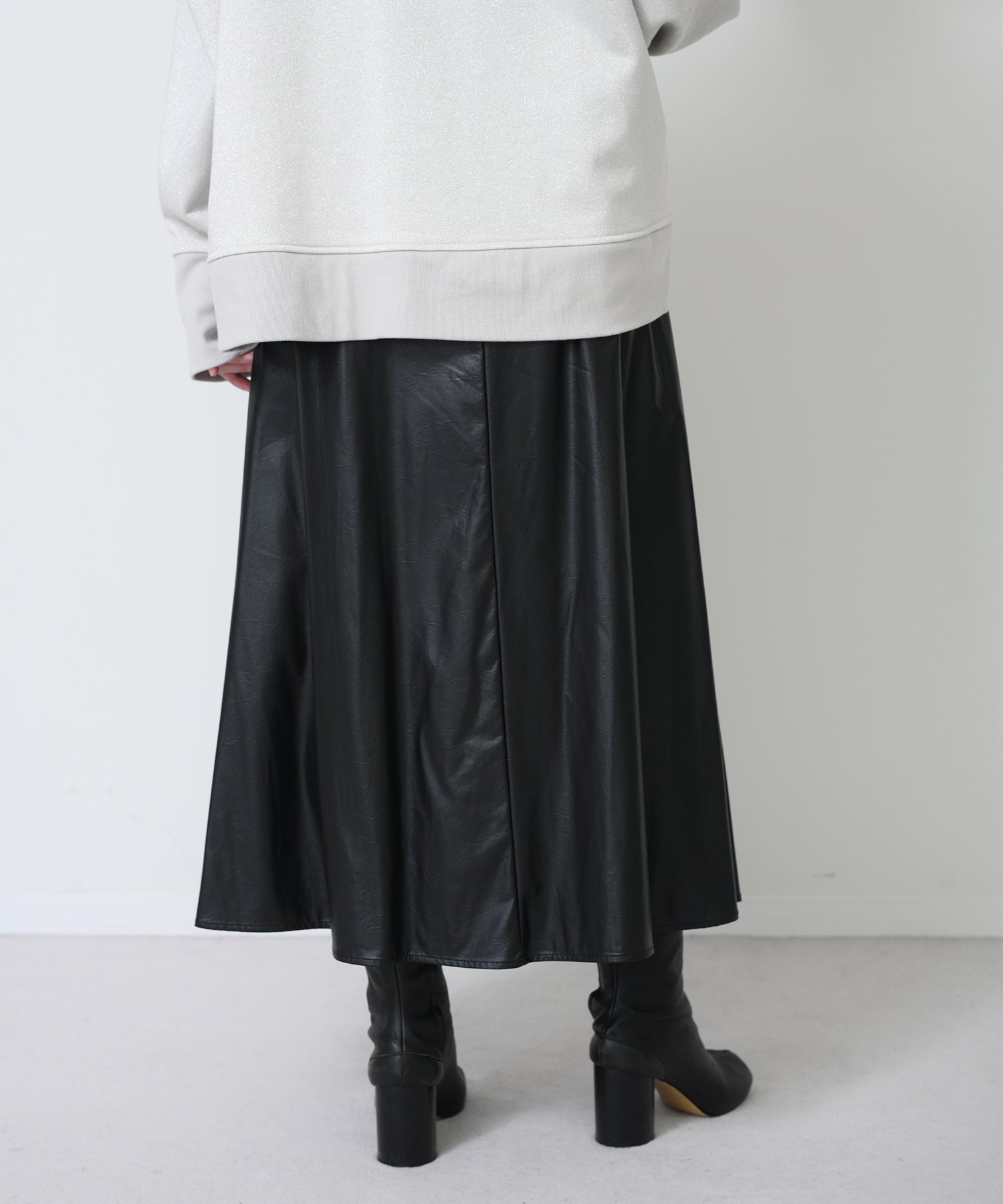 Faux Leather Gather Flare Skirt