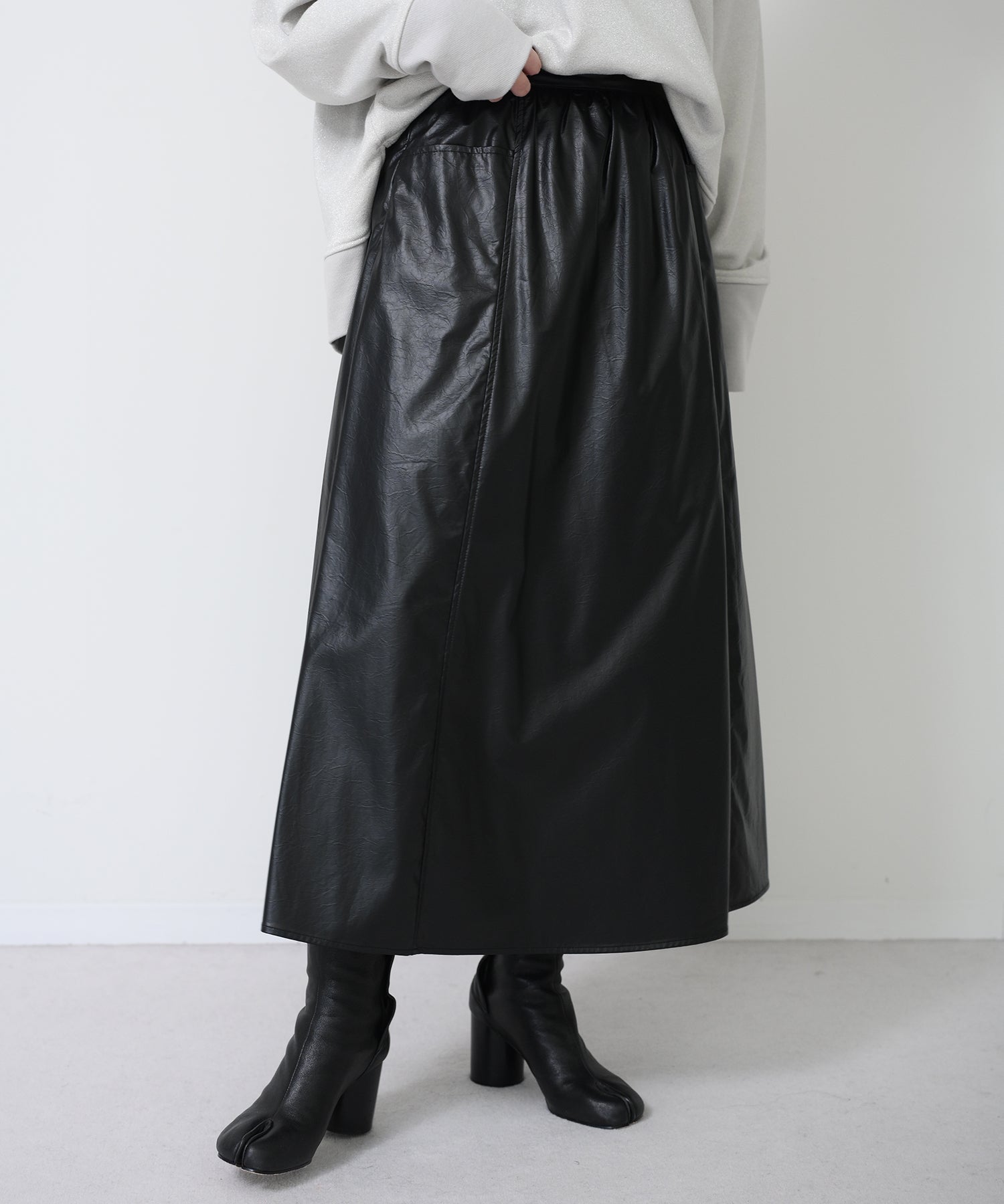 Faux Leather Gather Flare Skirt