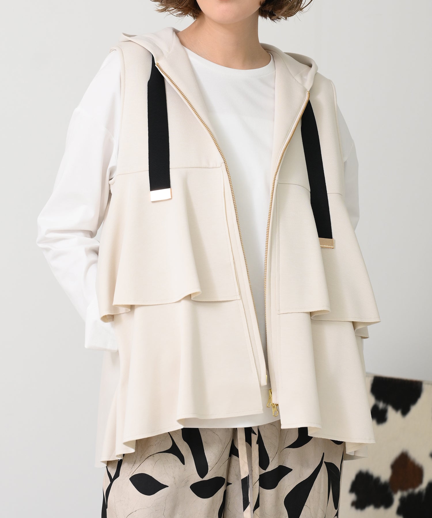 Layered Flare Hooded Vest