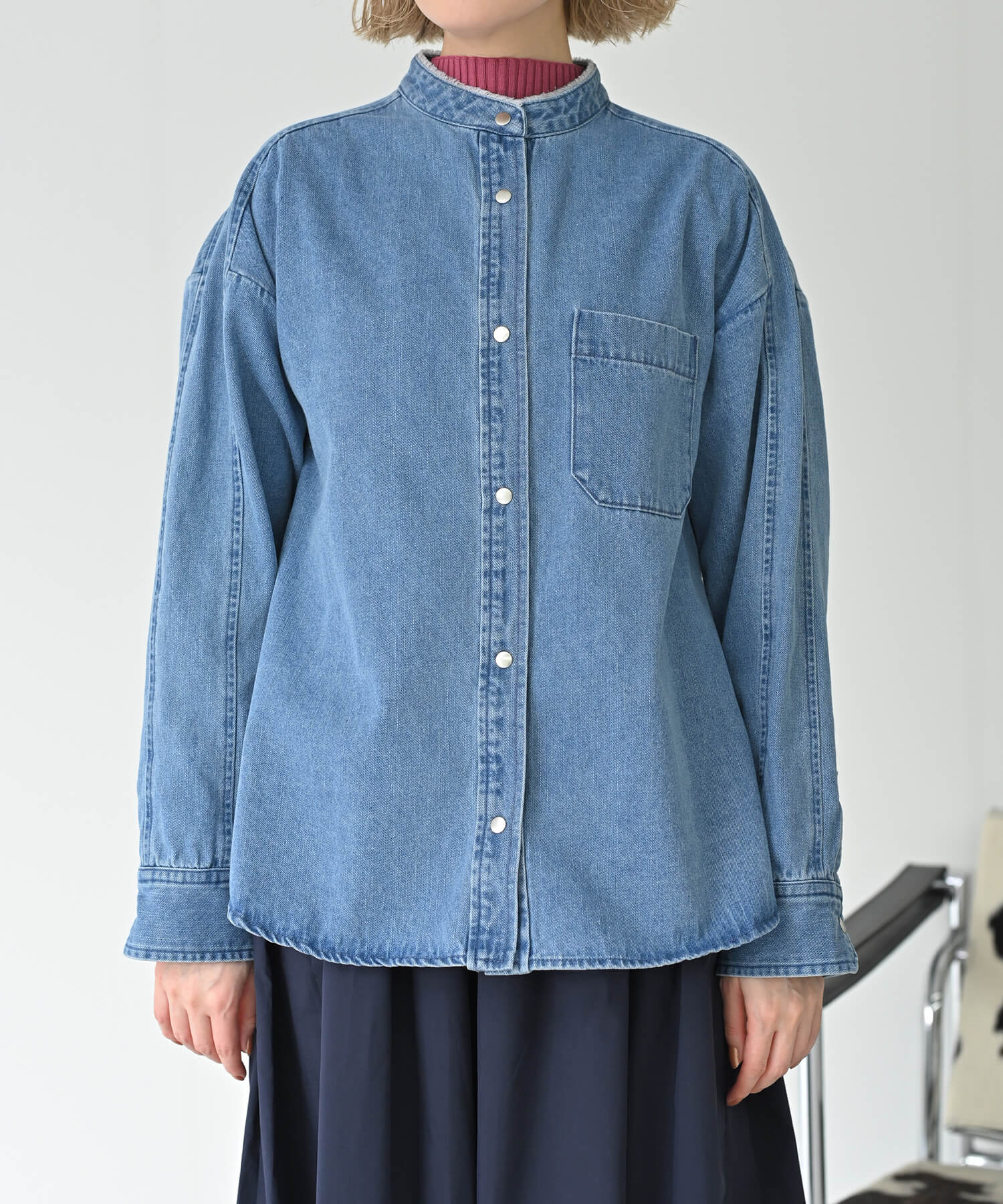 Back-Frill Denim Blouse