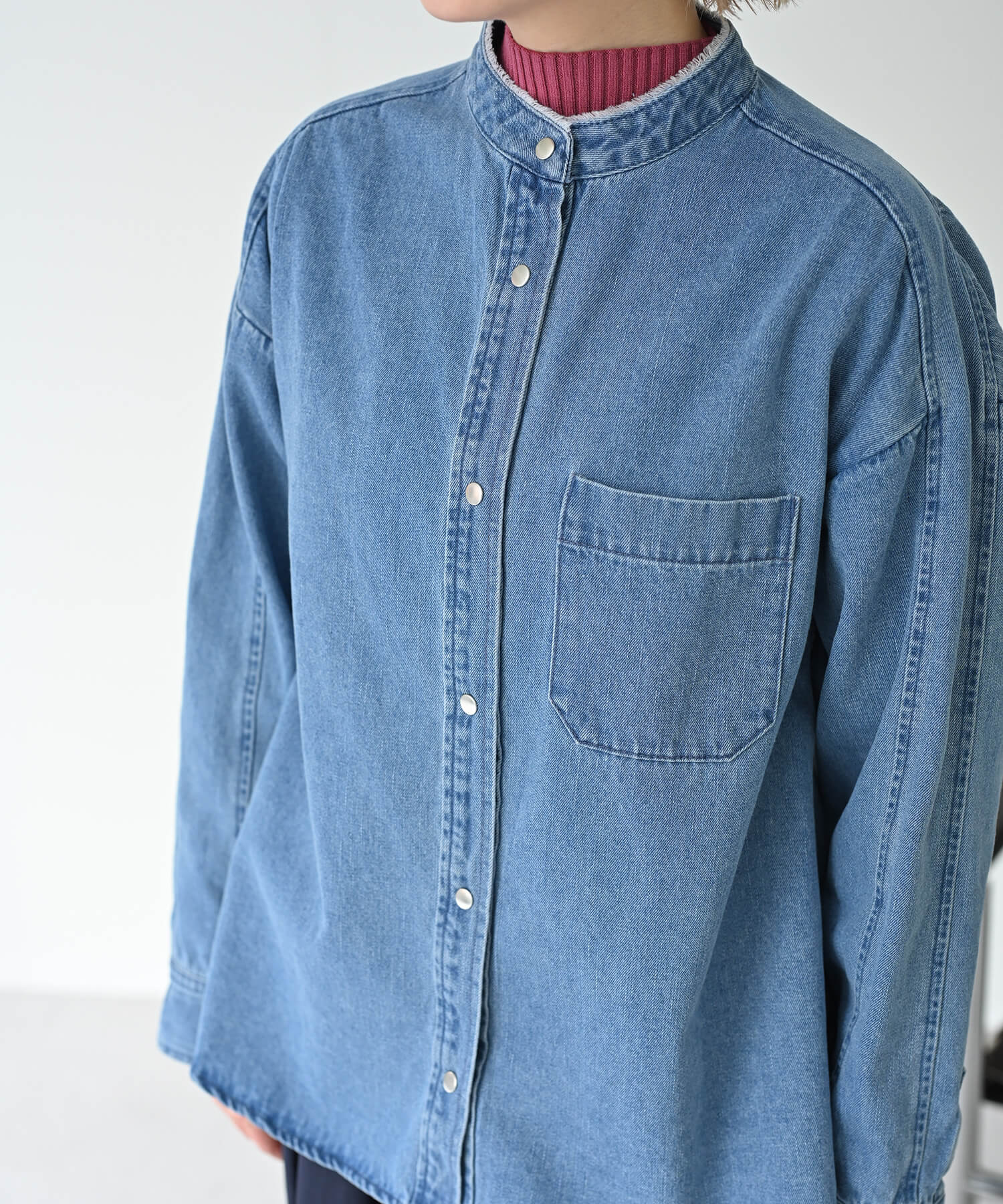 Back-Frill Denim Blouse