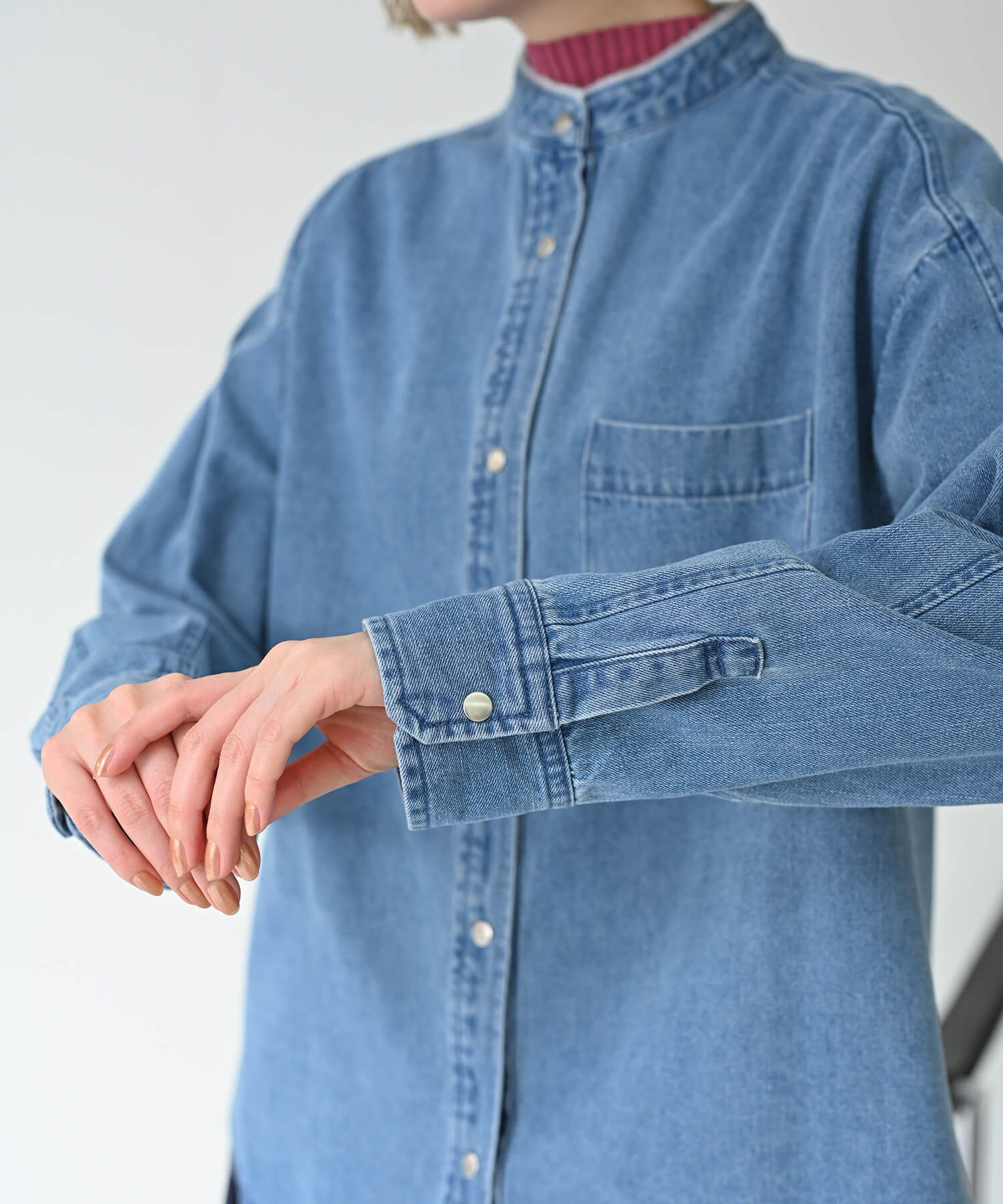 Back-Frill Denim Blouse