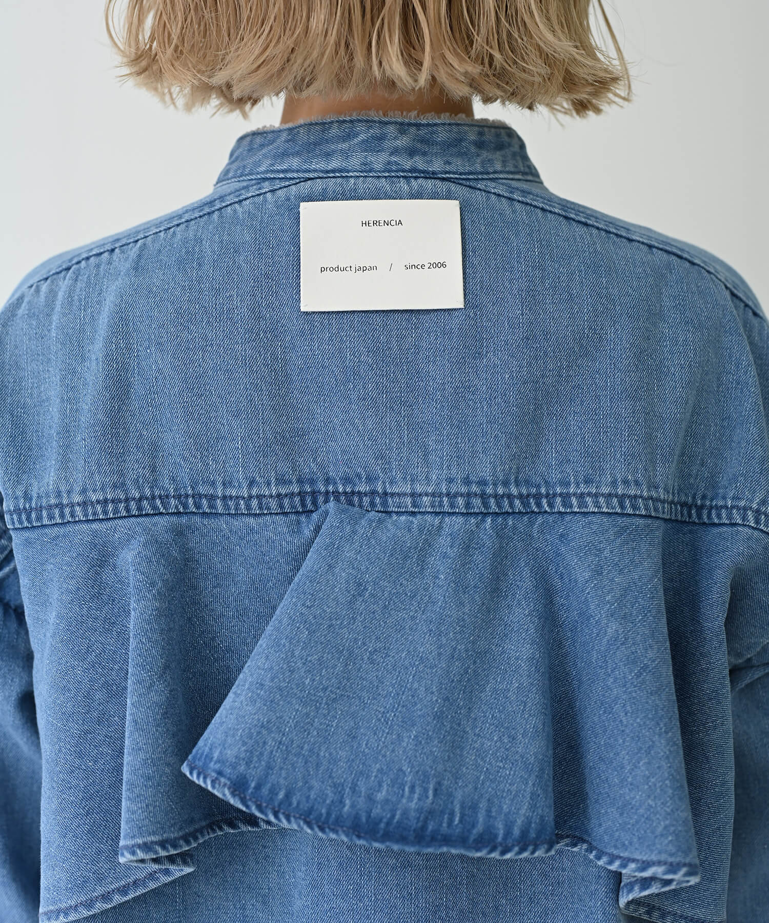 Back-Frill Denim Blouse