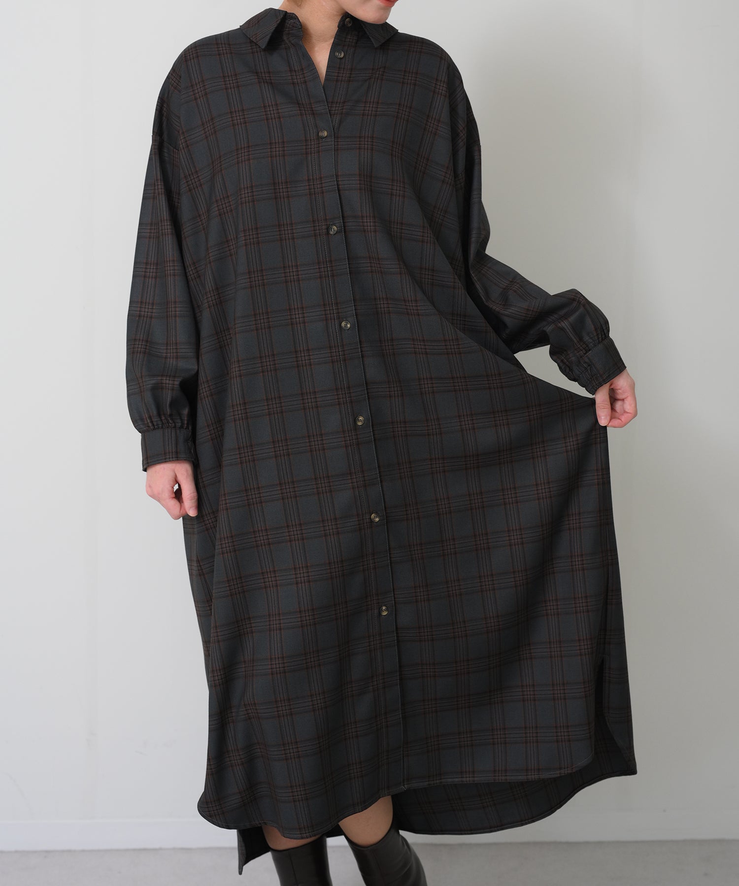 チャコール×オレンジチェック model:H163