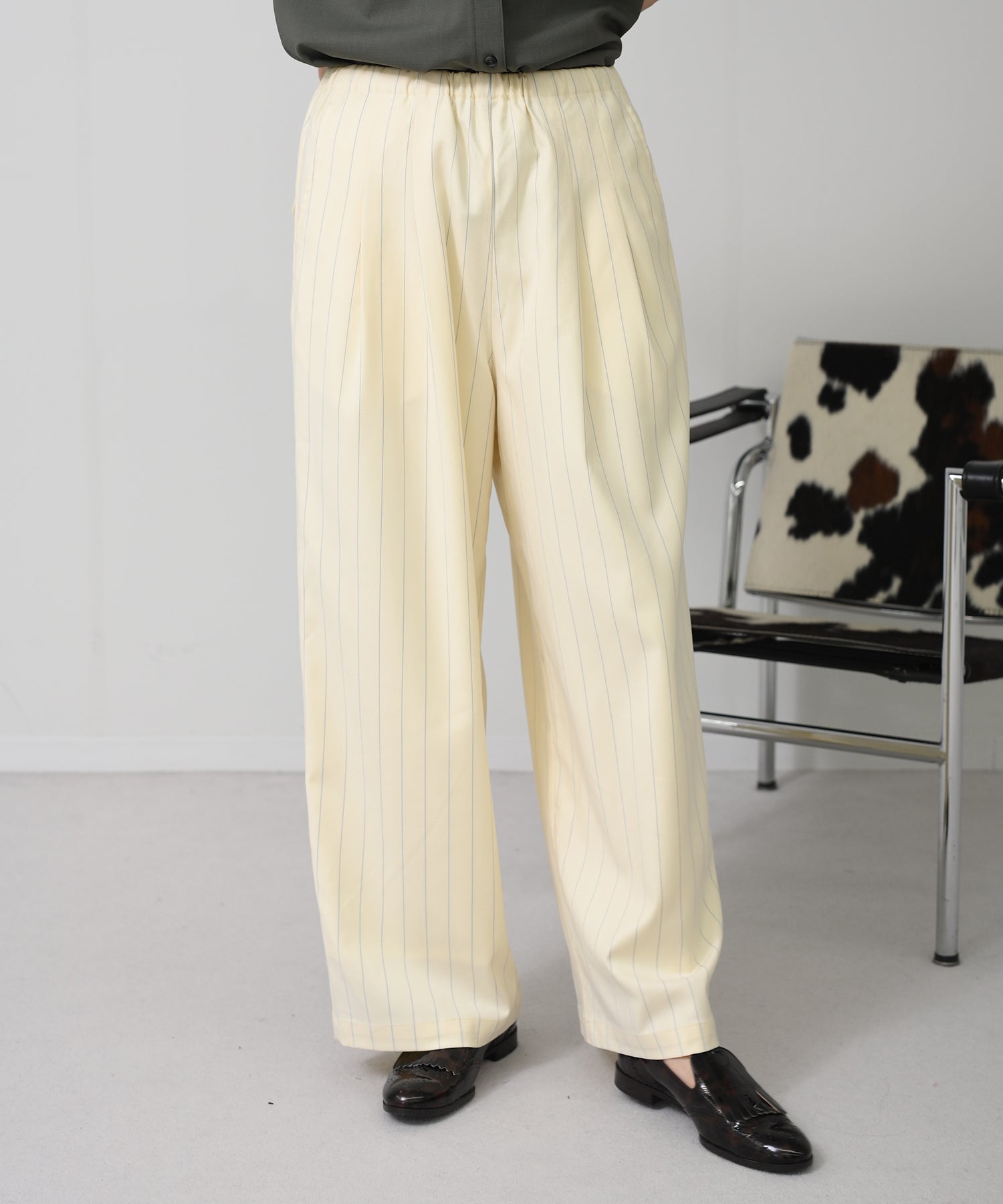 Tucked Wide Striped Pants