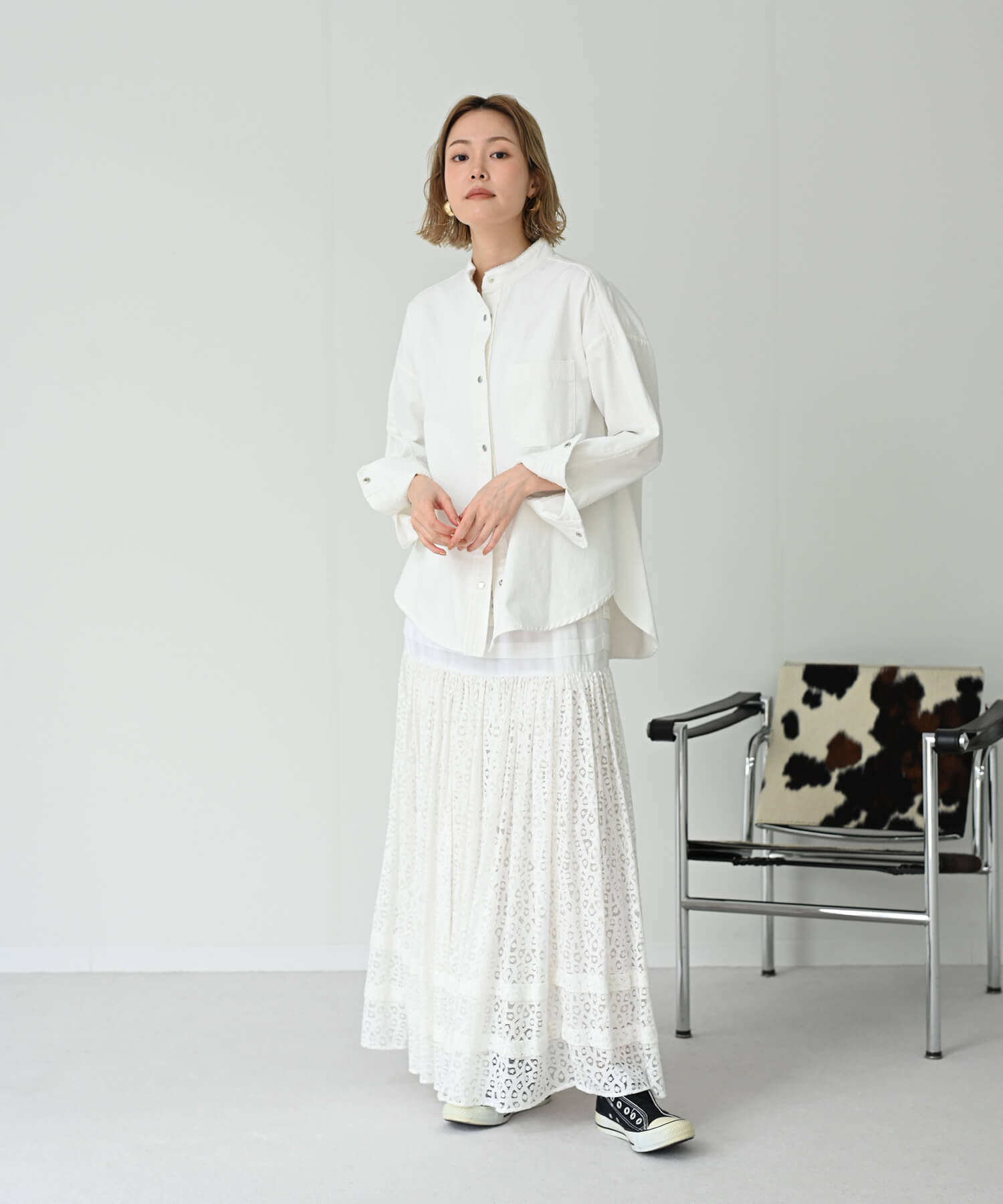 Back-Frill Denim Blouse