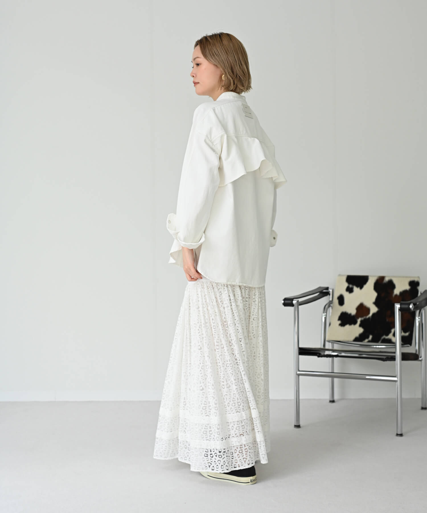 Back-Frill Denim Blouse