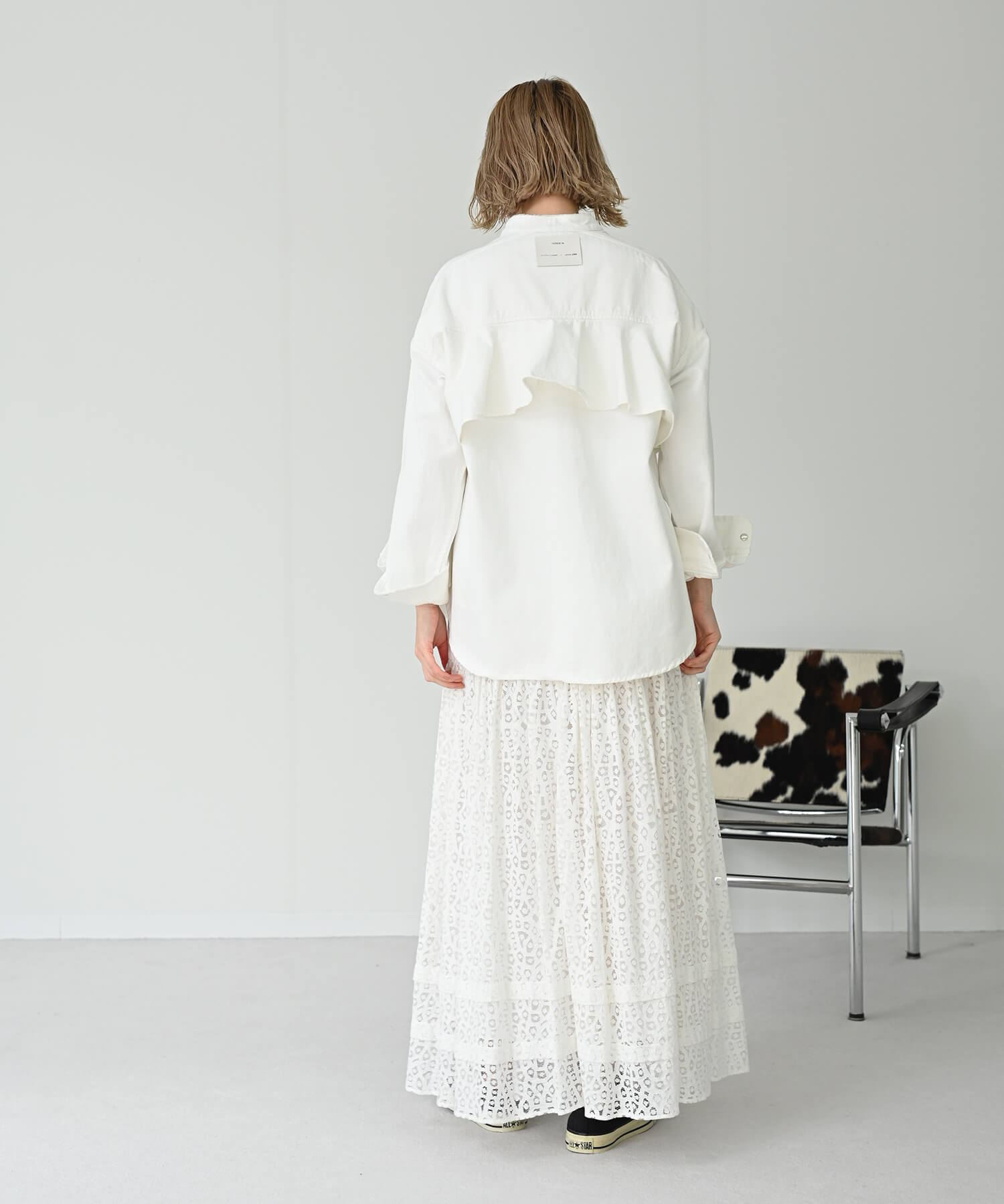 Back-Frill Denim Blouse