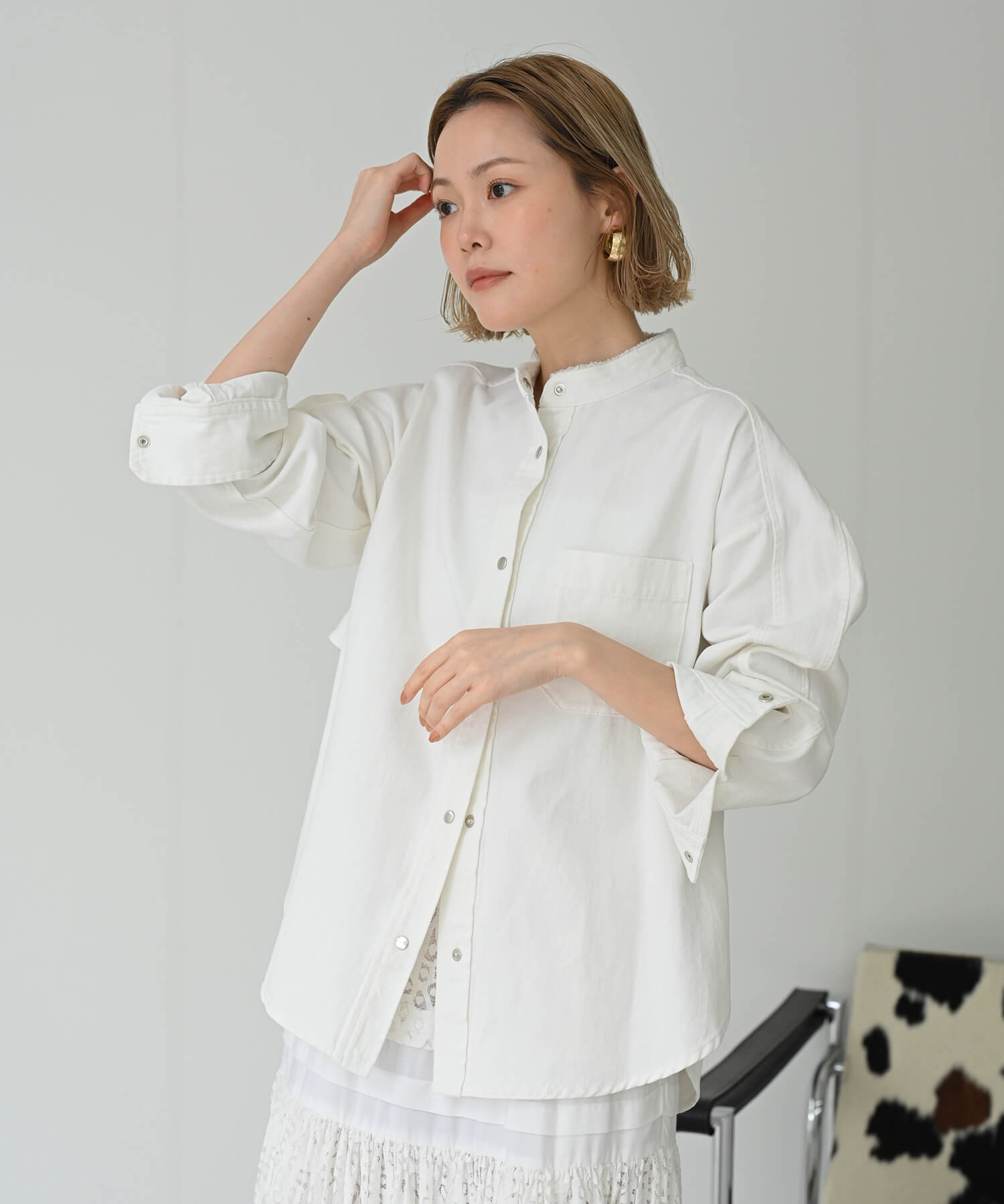 Back-Frill Denim Blouse