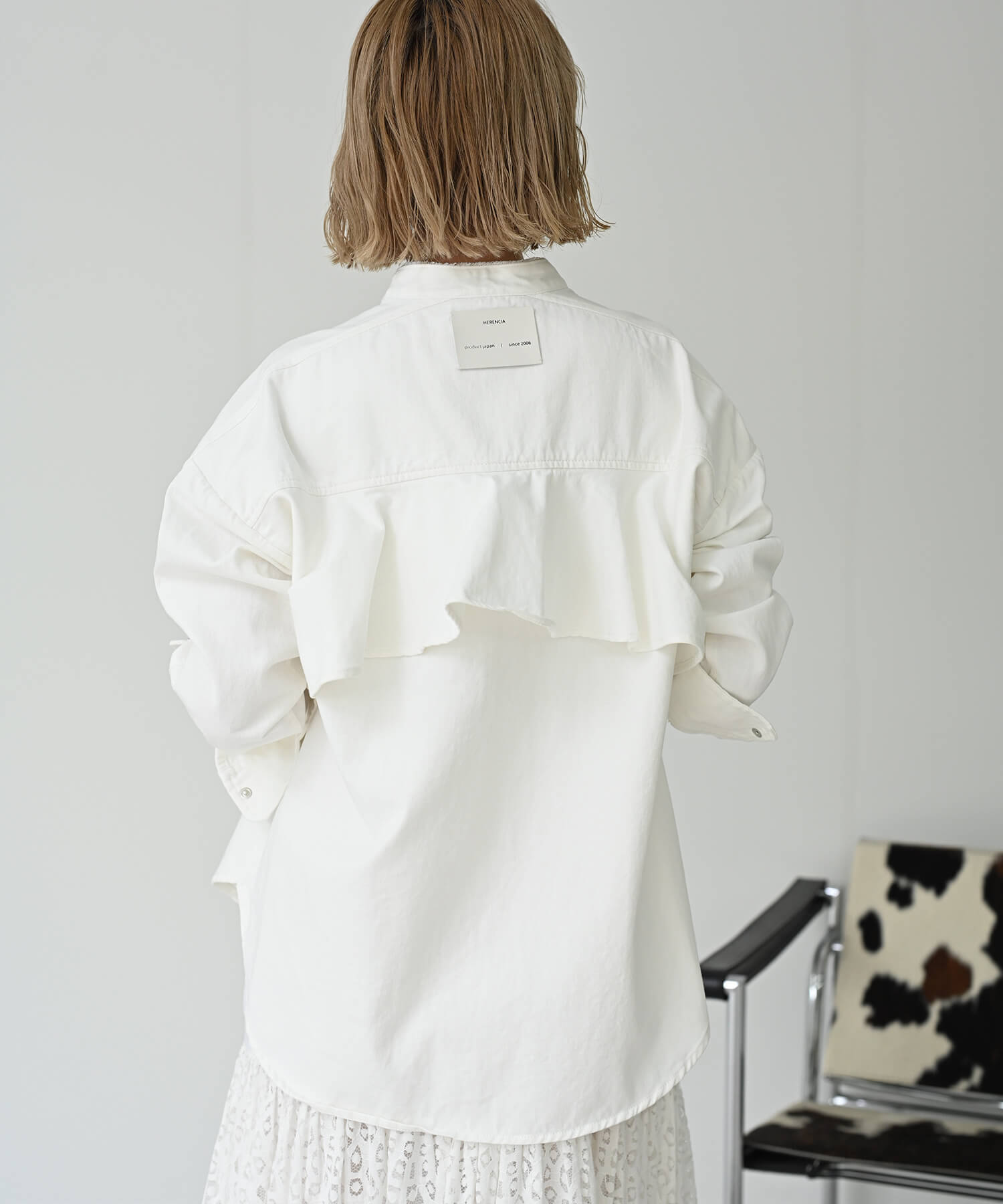 Back-Frill Denim Blouse