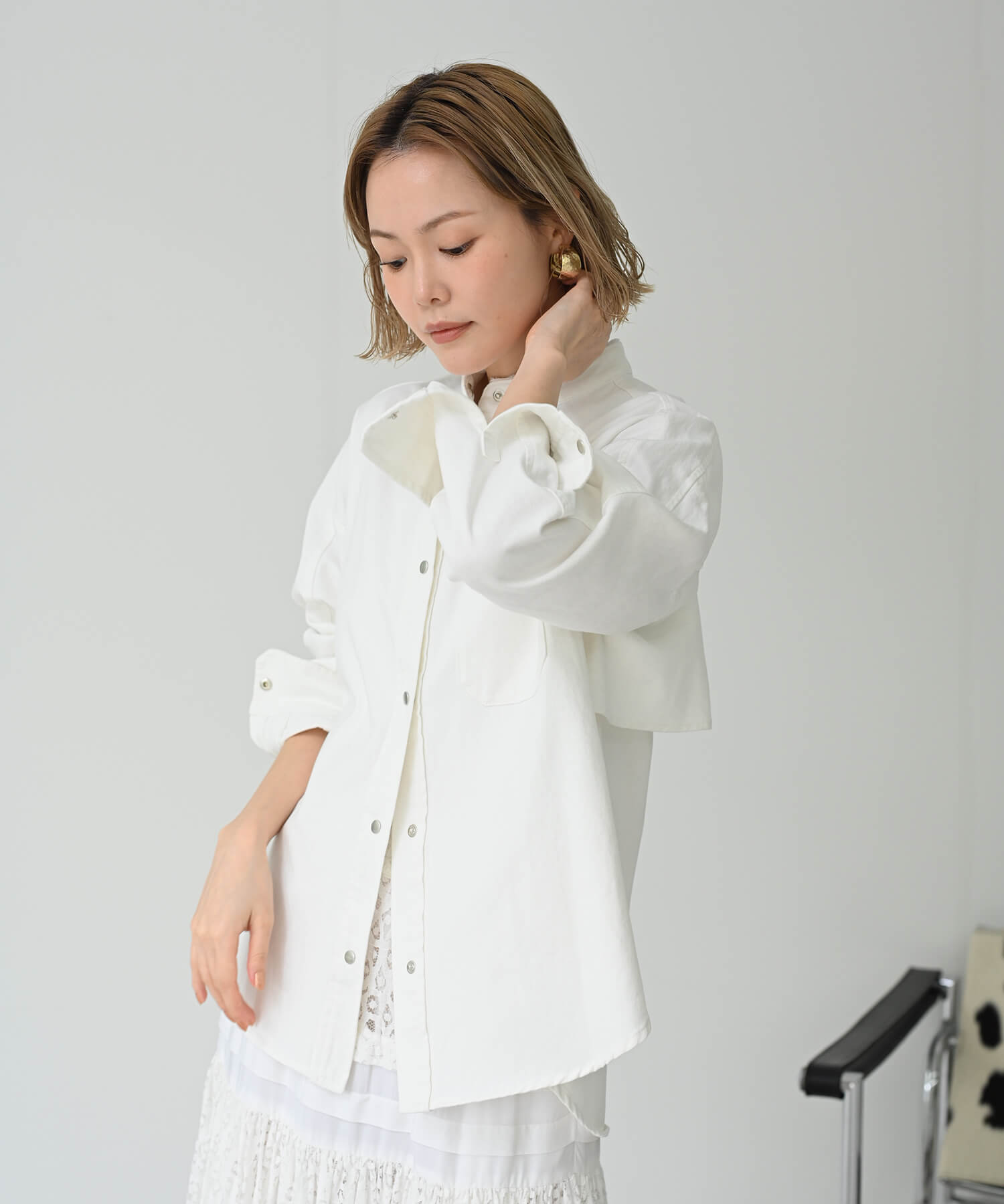 Back-Frill Denim Blouse