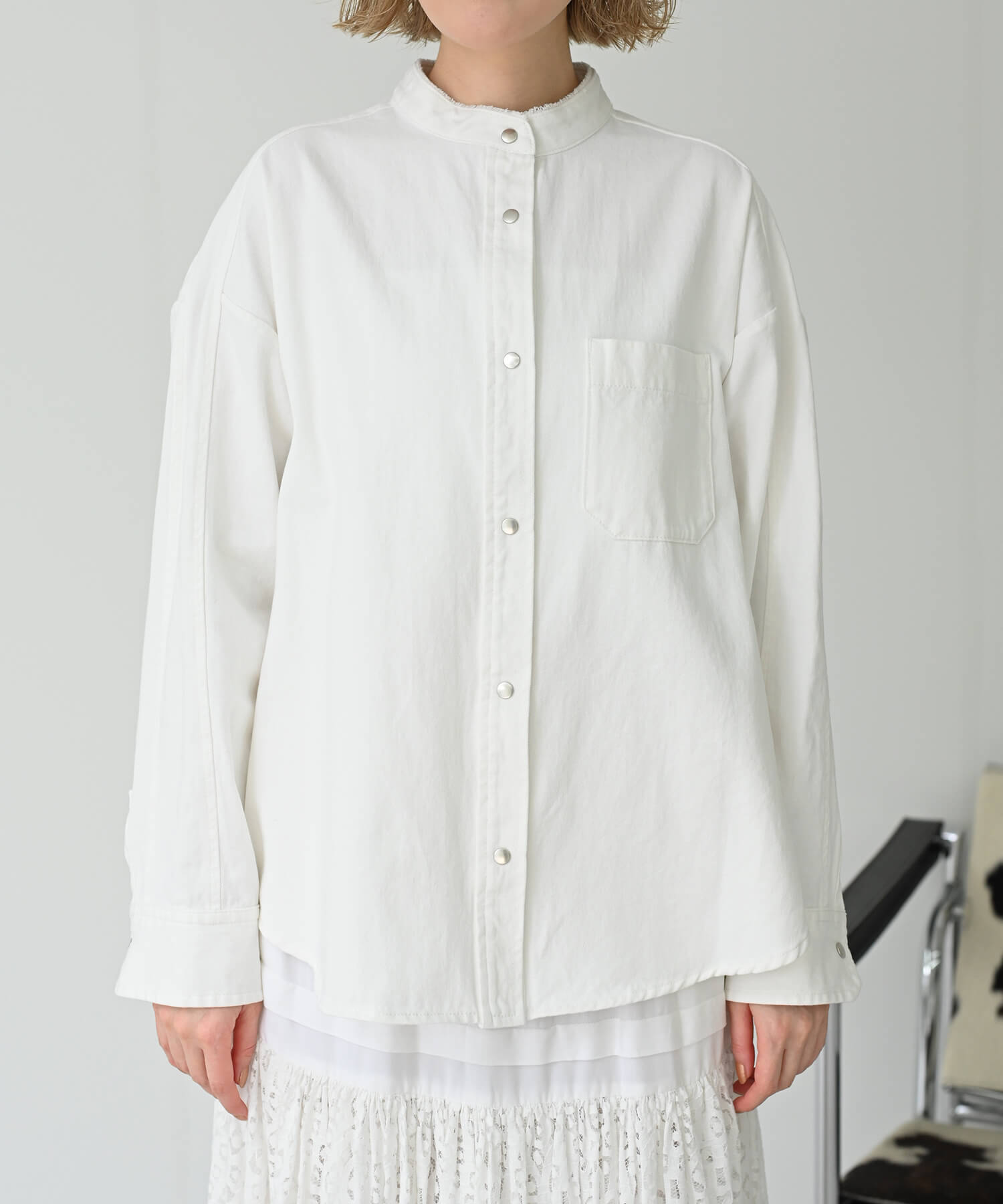 Back-Frill Denim Blouse