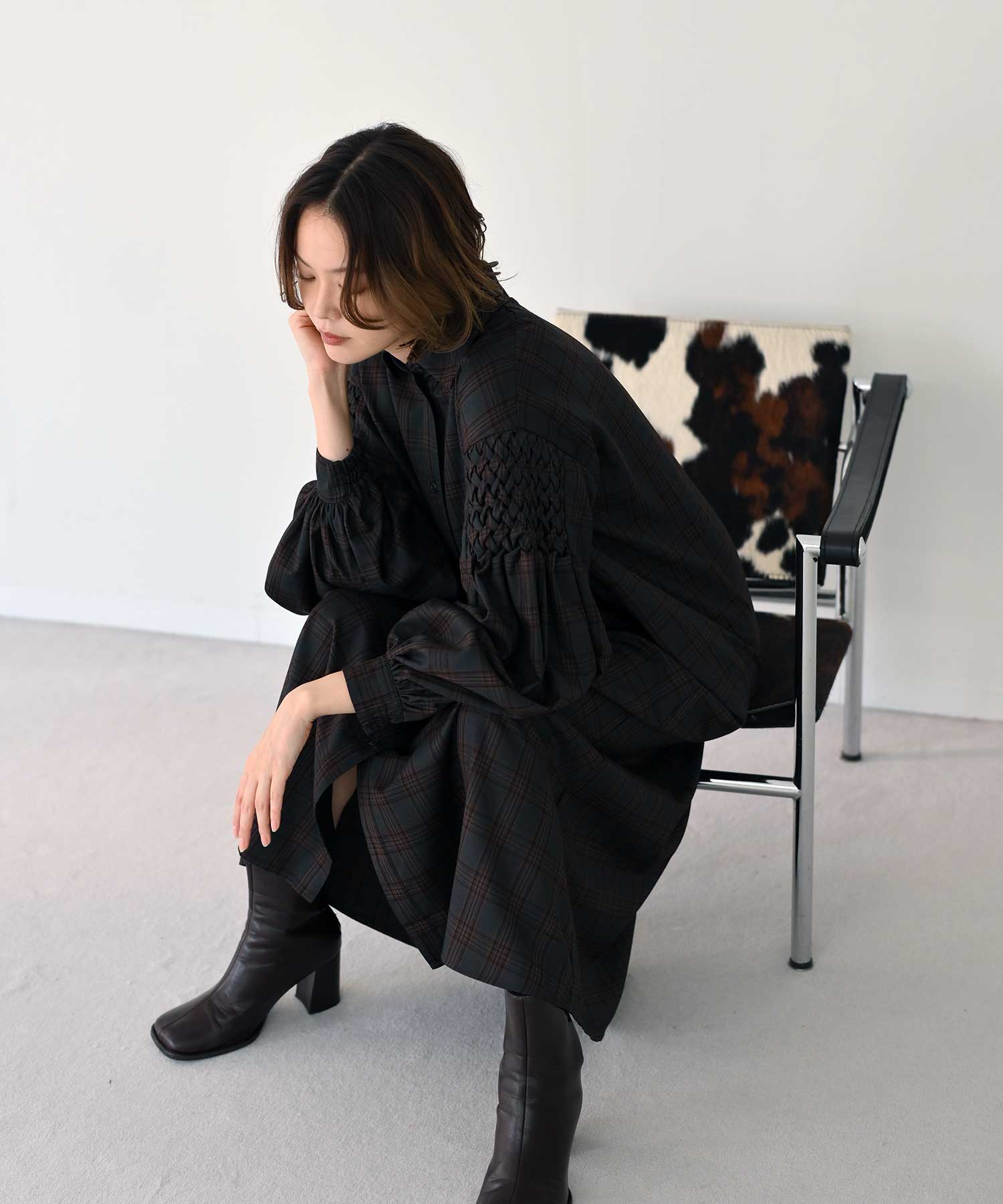 model:H167 チャコール×オレンジチェック