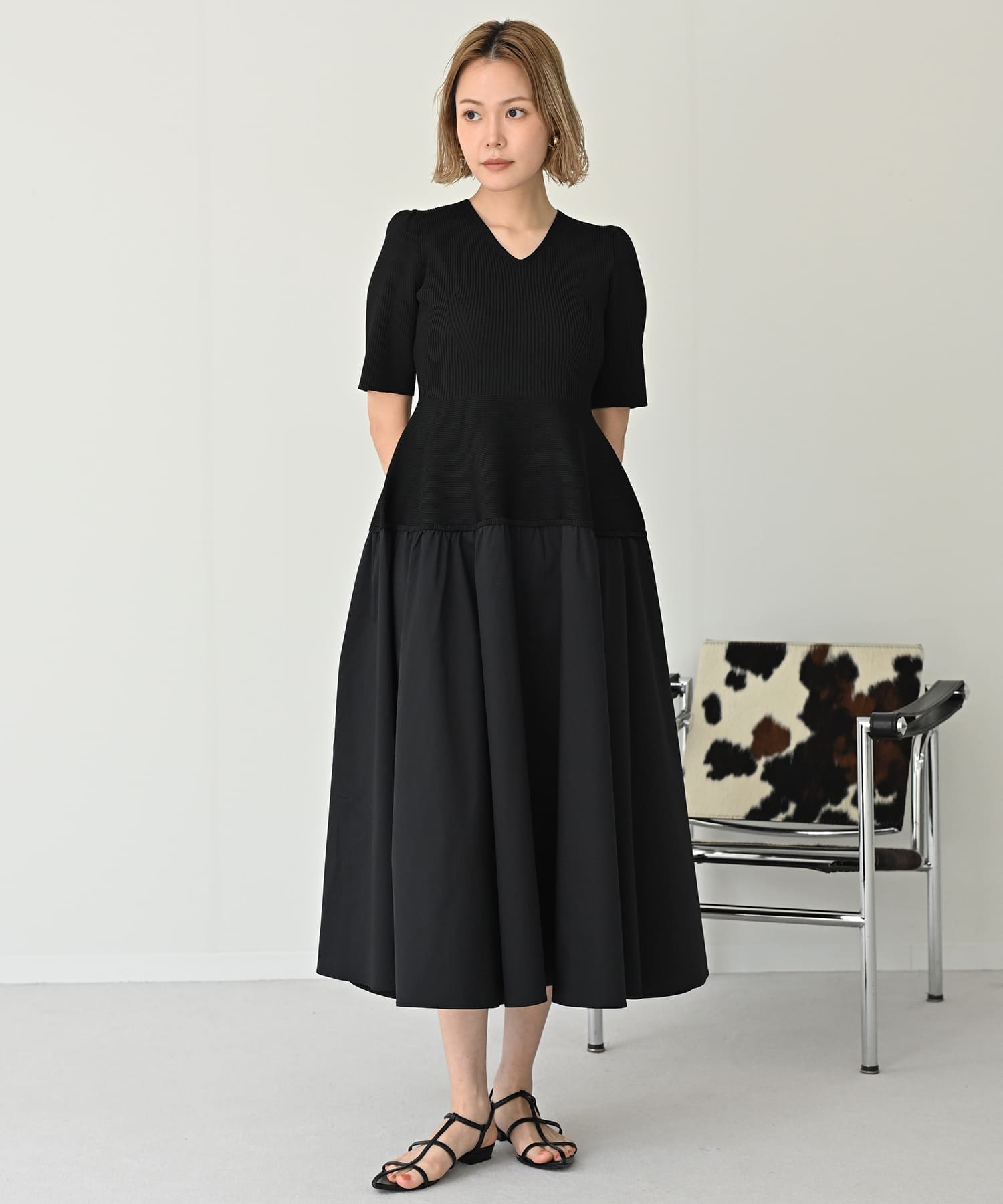 【Secretsale】V-neck knit dress