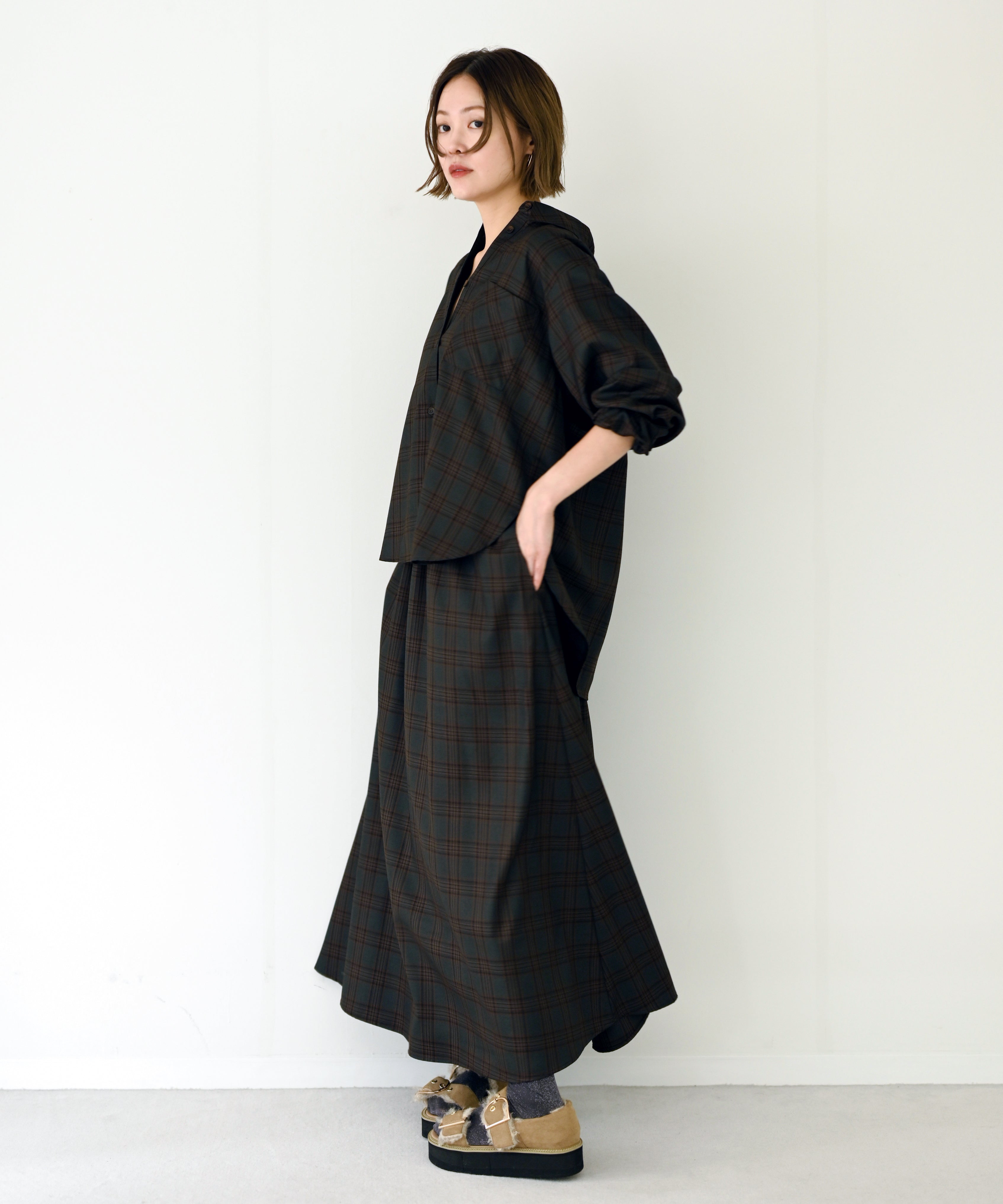 チャコール×オレンジチェック model:H167