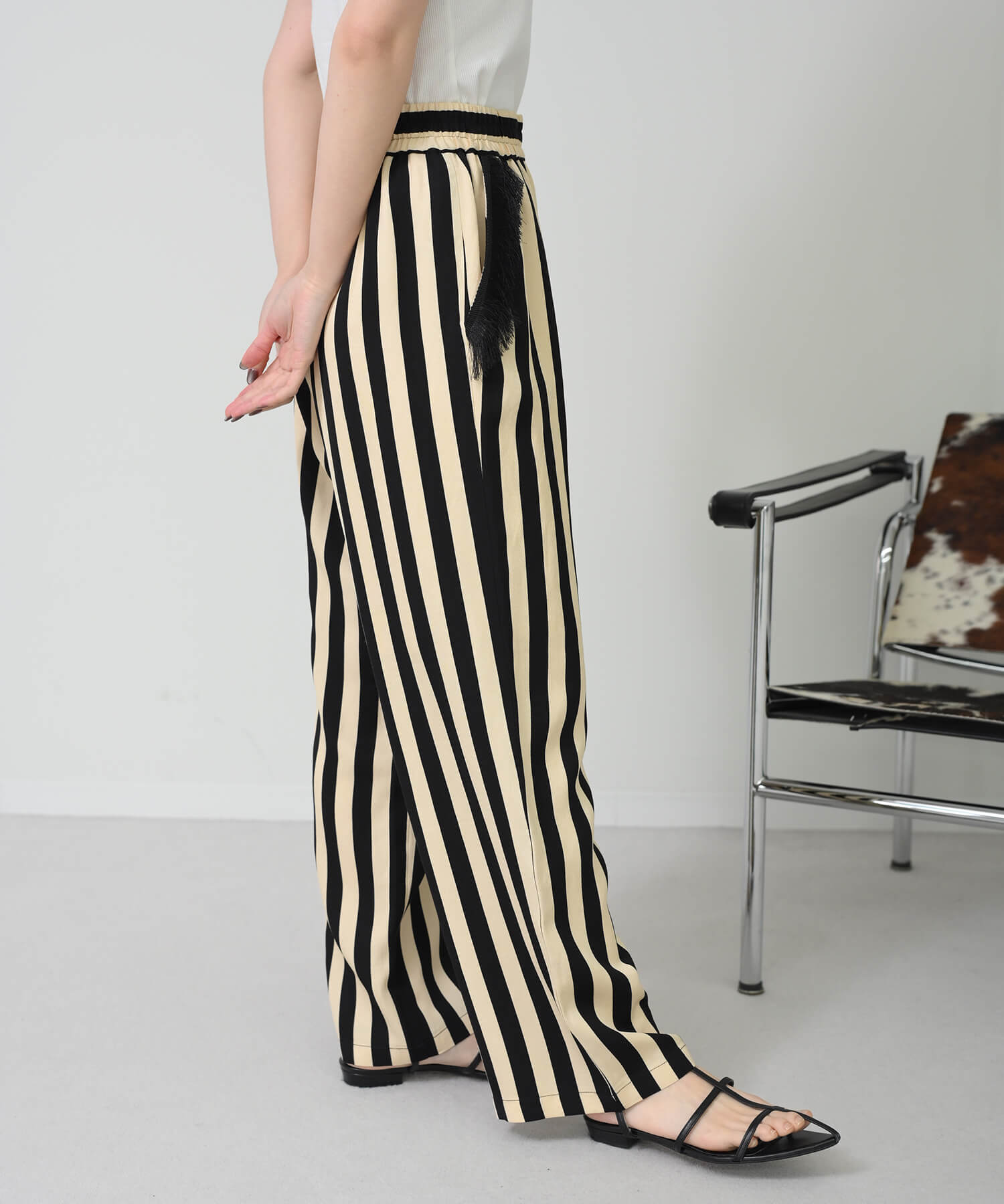 【Timesale】ストライプポケットフリンジパンツ