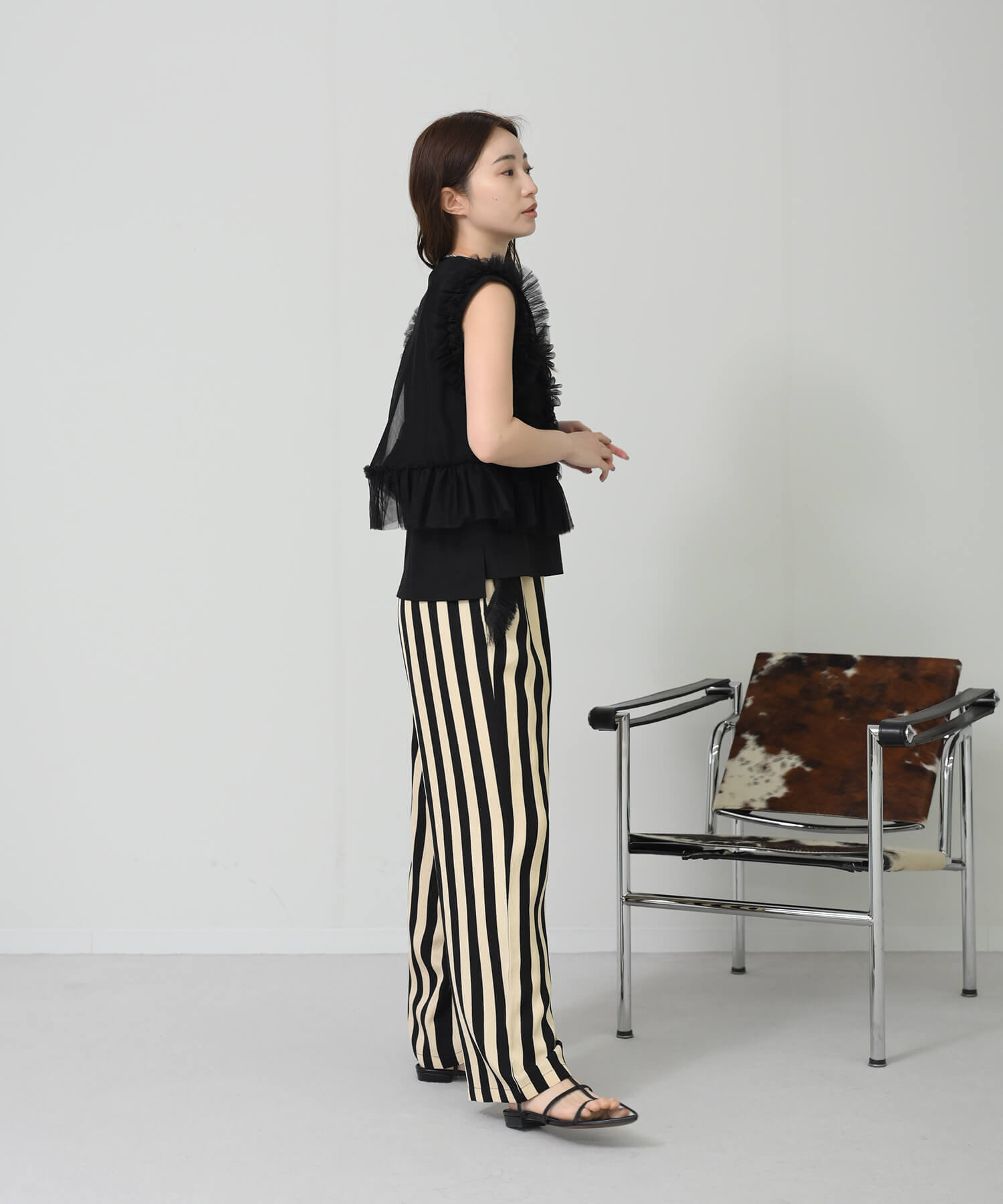 【Timesale】ストライプポケットフリンジパンツ