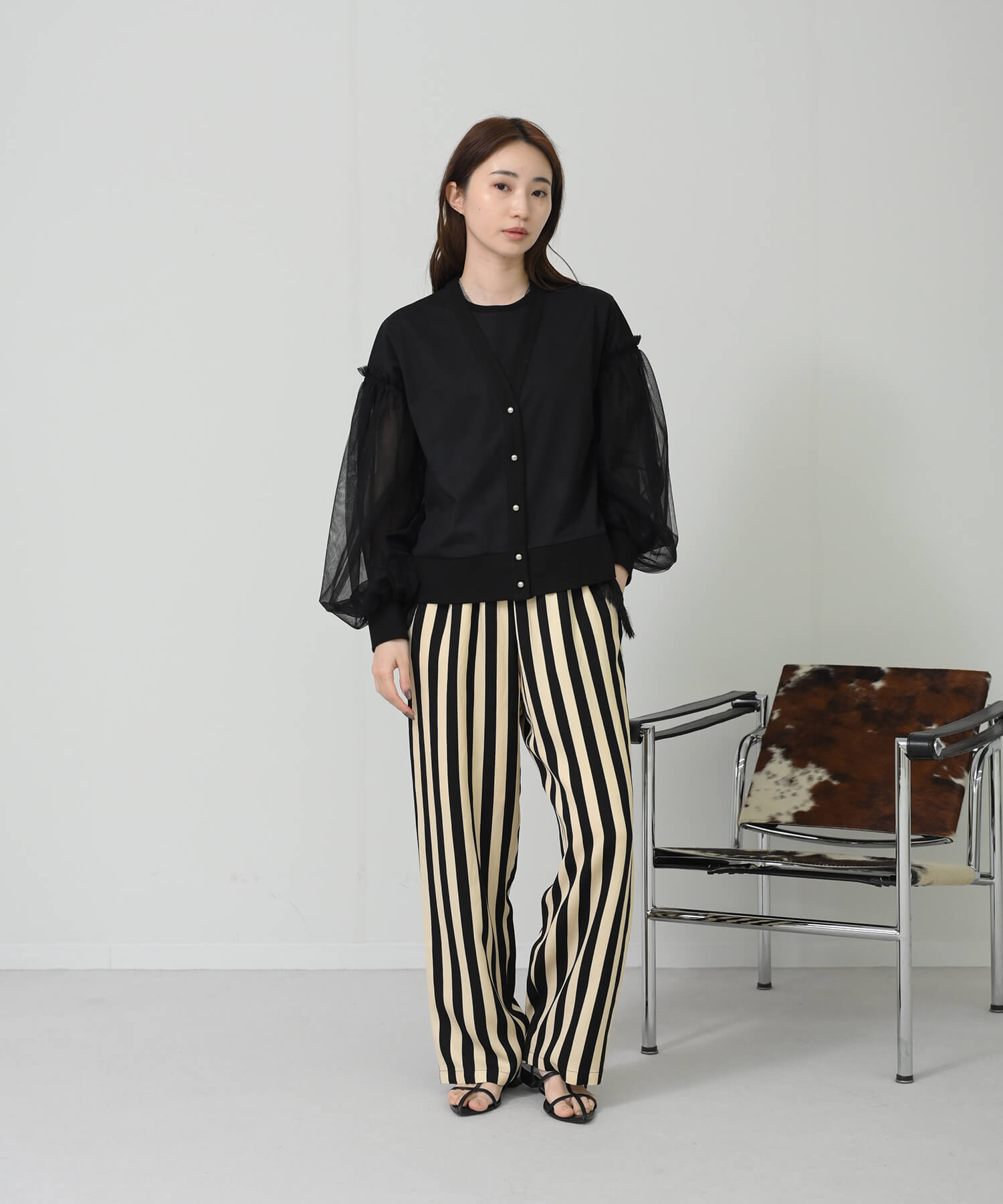 【Secretsale】ストライプポケットフリンジパンツ