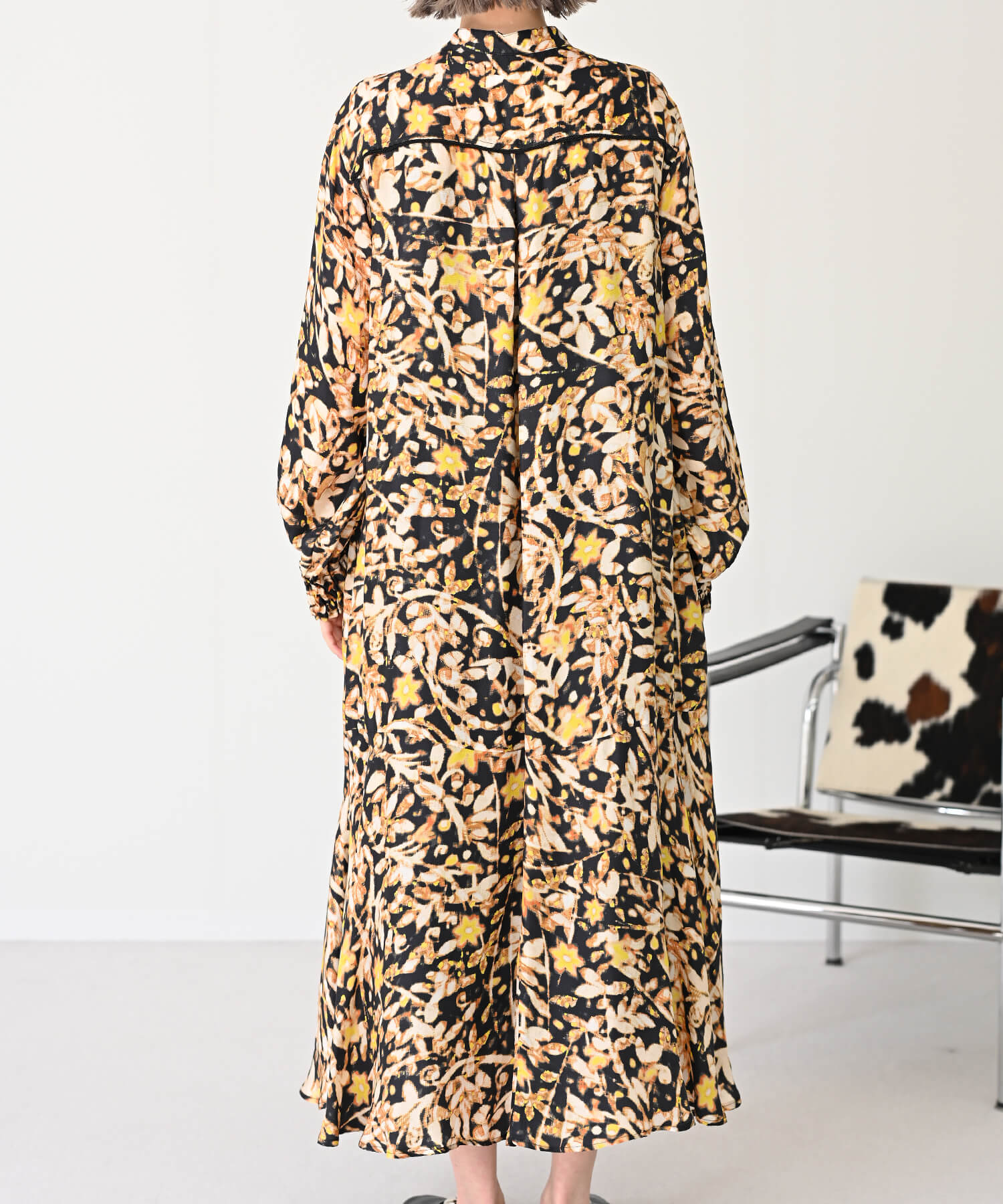 【Secretsale】パイピングラインシャツ柄ワンピースドレス