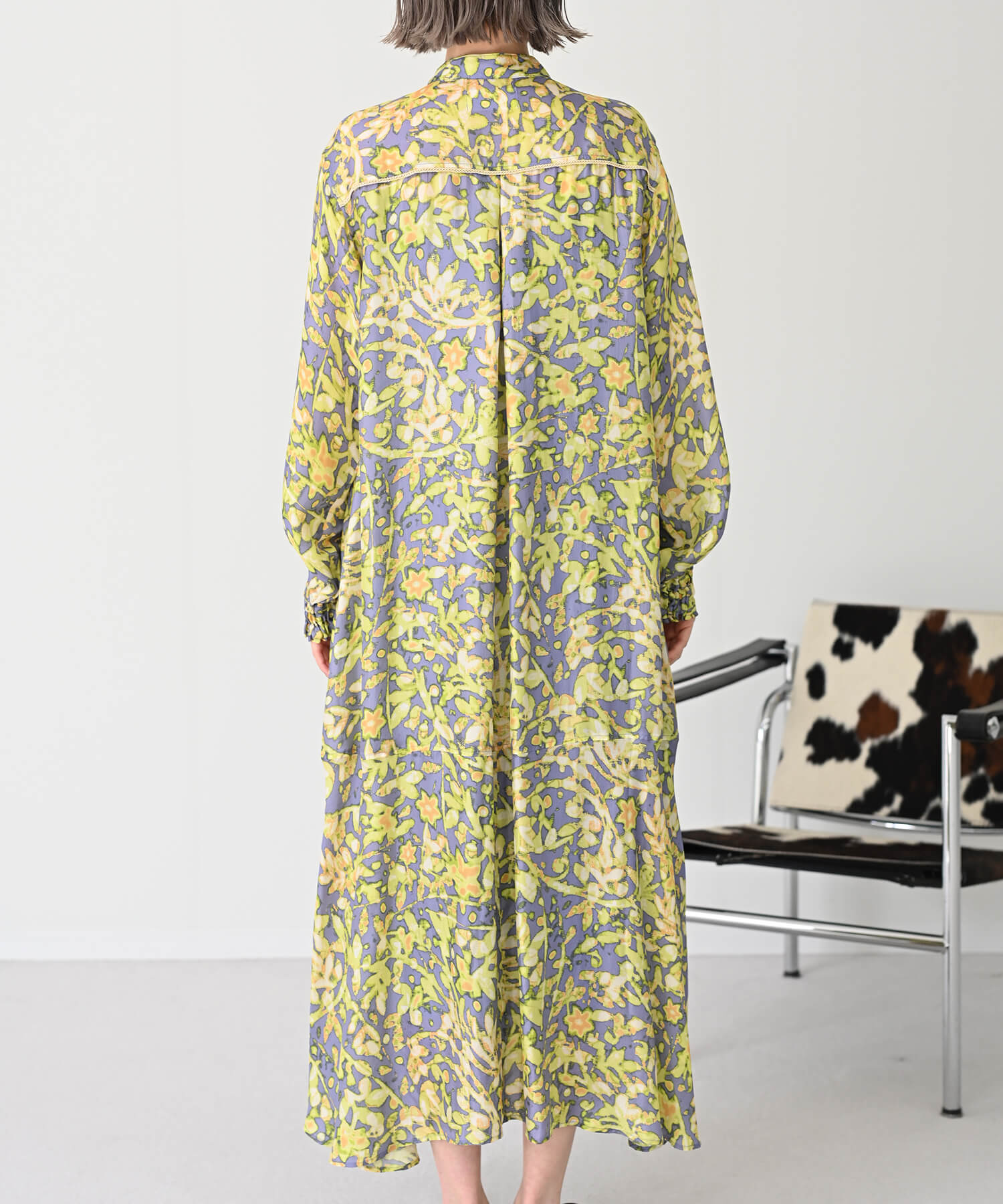 【Secretsale】パイピングラインシャツ柄ワンピースドレス