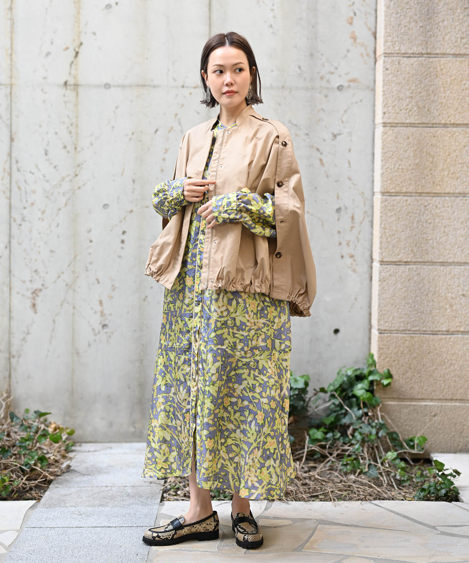 【Secretsale】パイピングラインシャツ柄ワンピースドレス