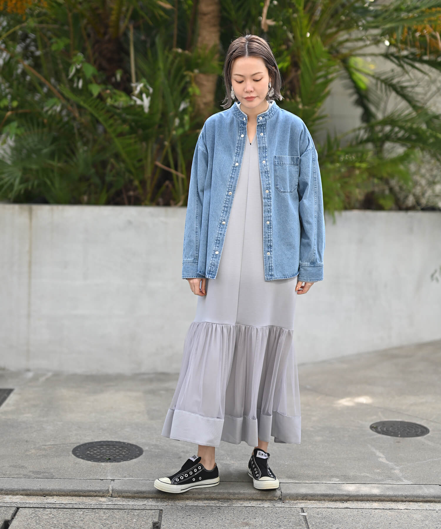 Back-Frill Denim Blouse