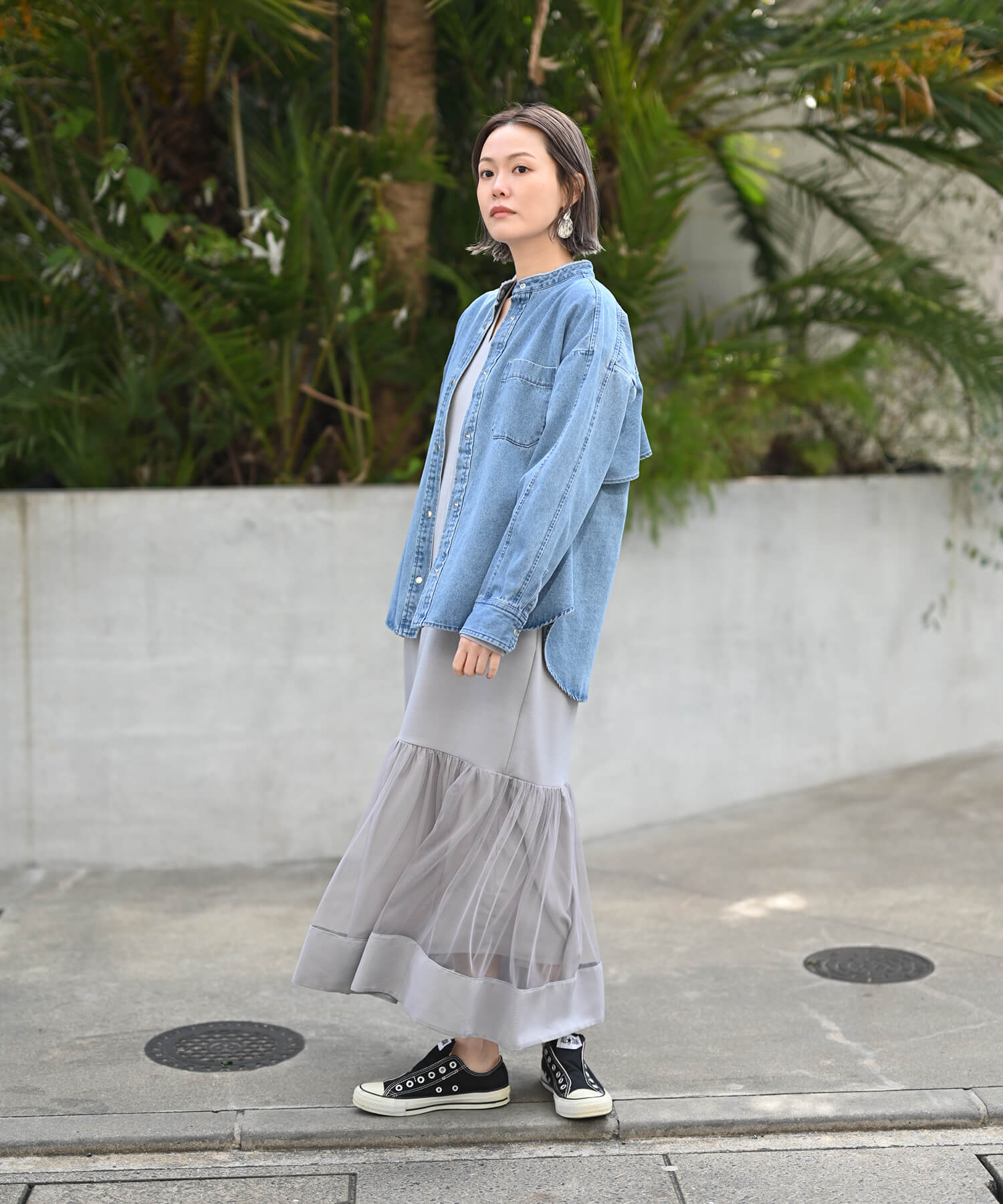 Back-Frill Denim Blouse