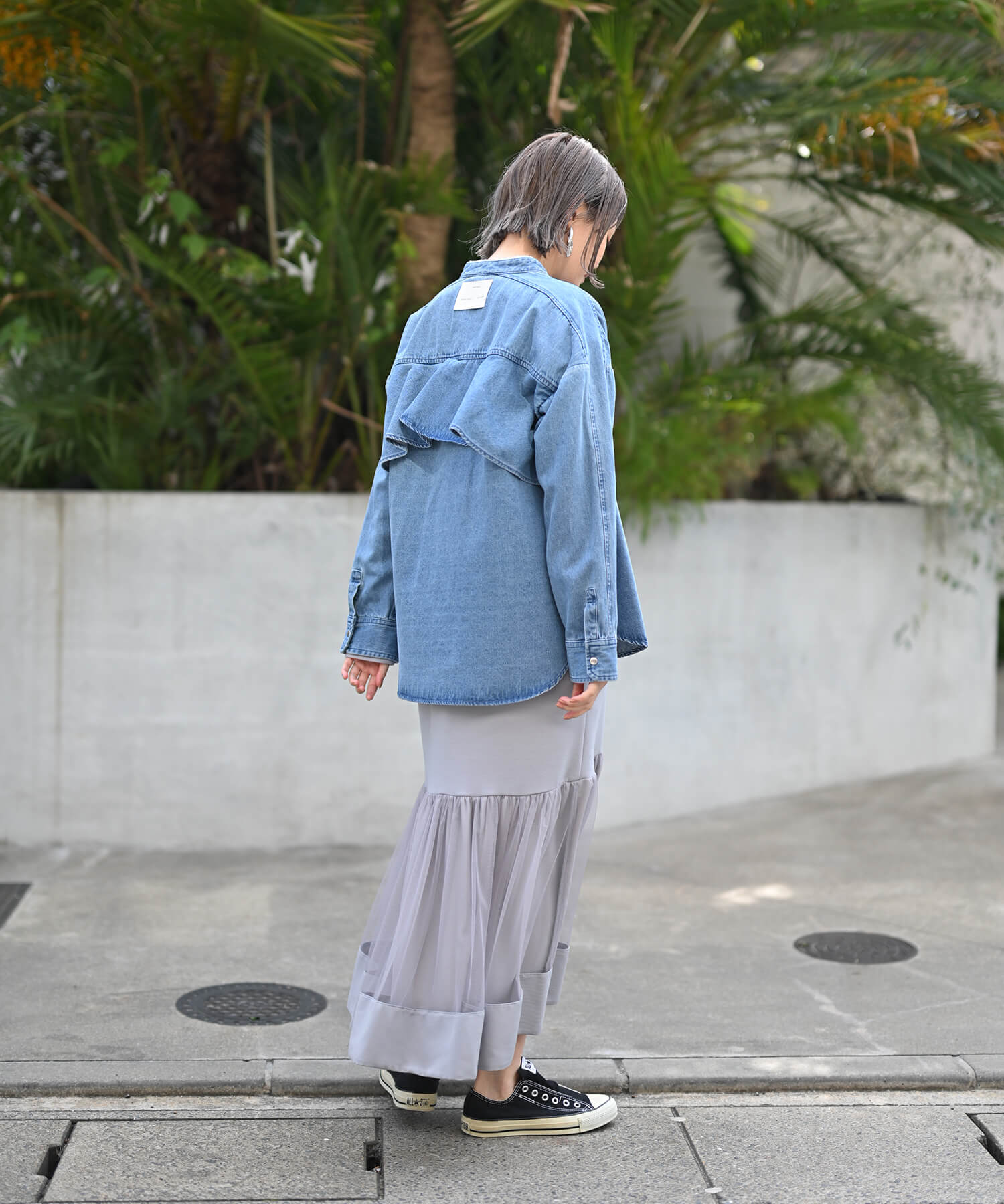 Back-Frill Denim Blouse