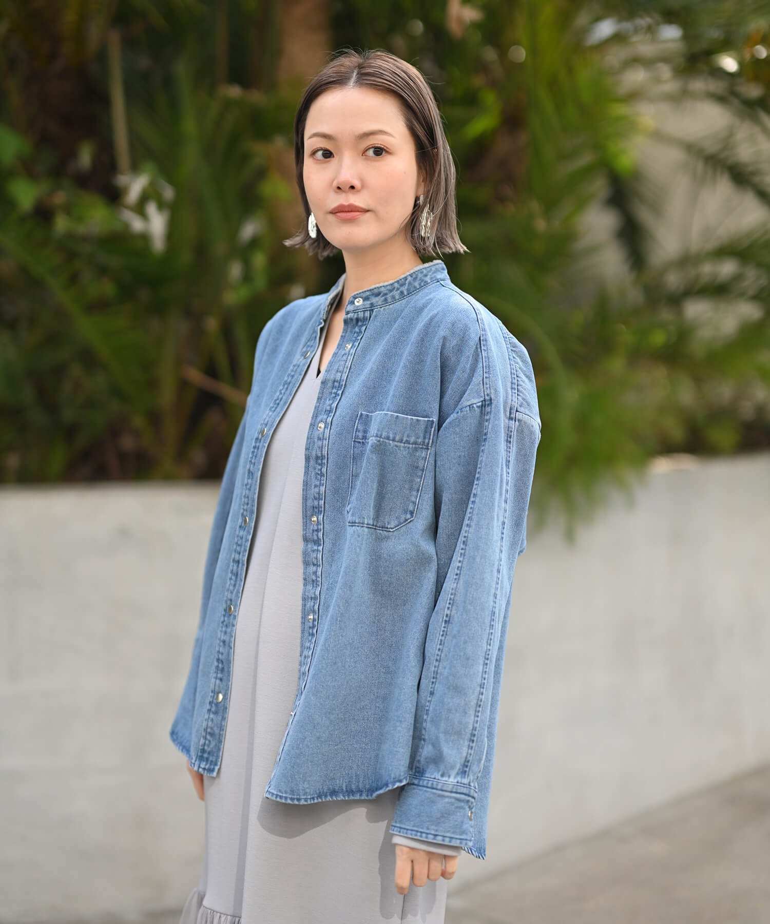 Back-Frill Denim Blouse