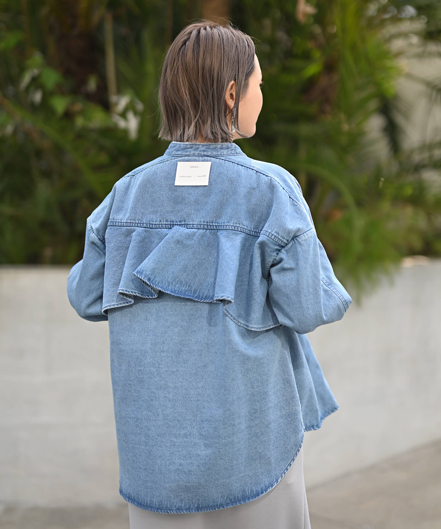 Back-Frill Denim Blouse