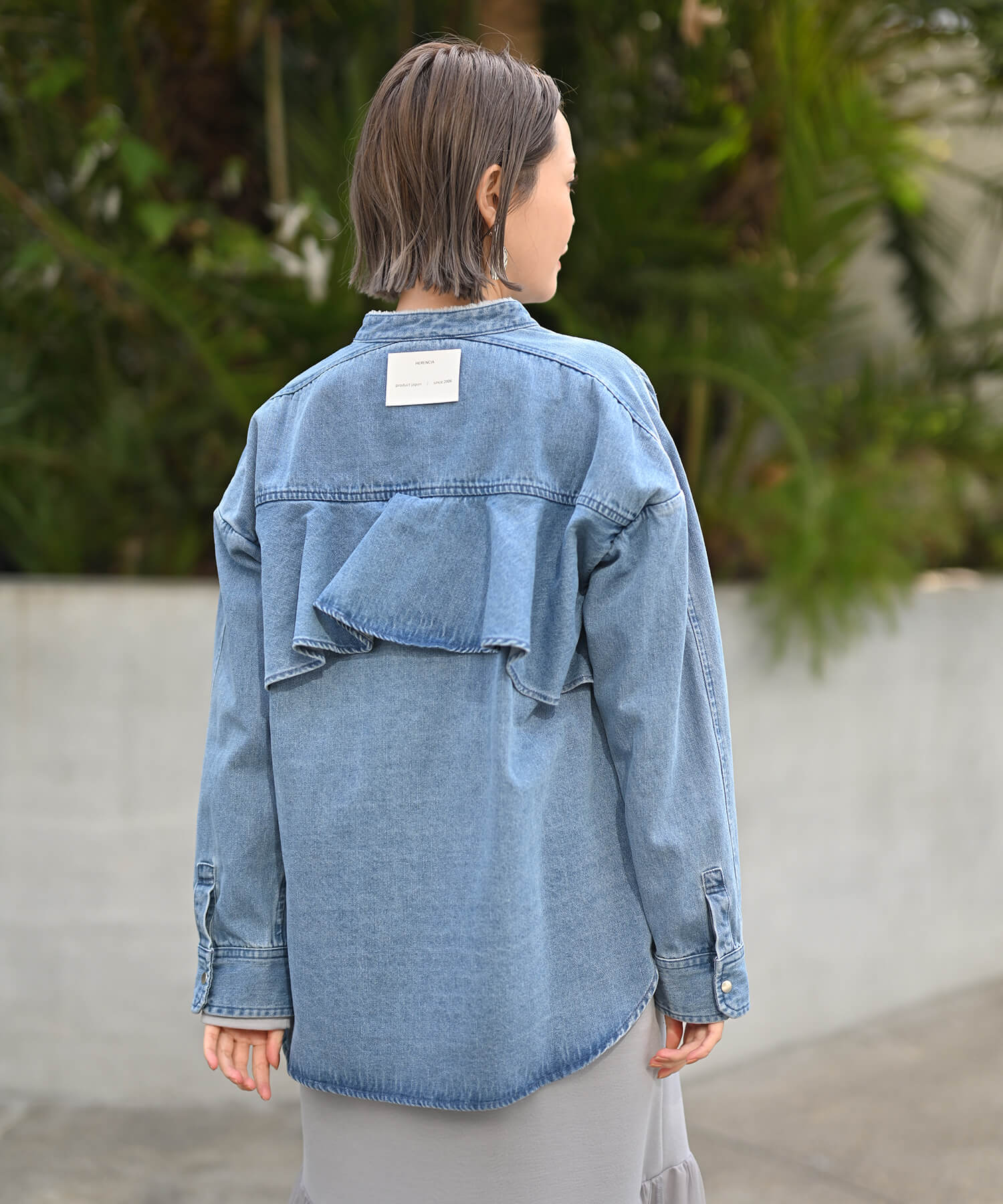Back-Frill Denim Blouse