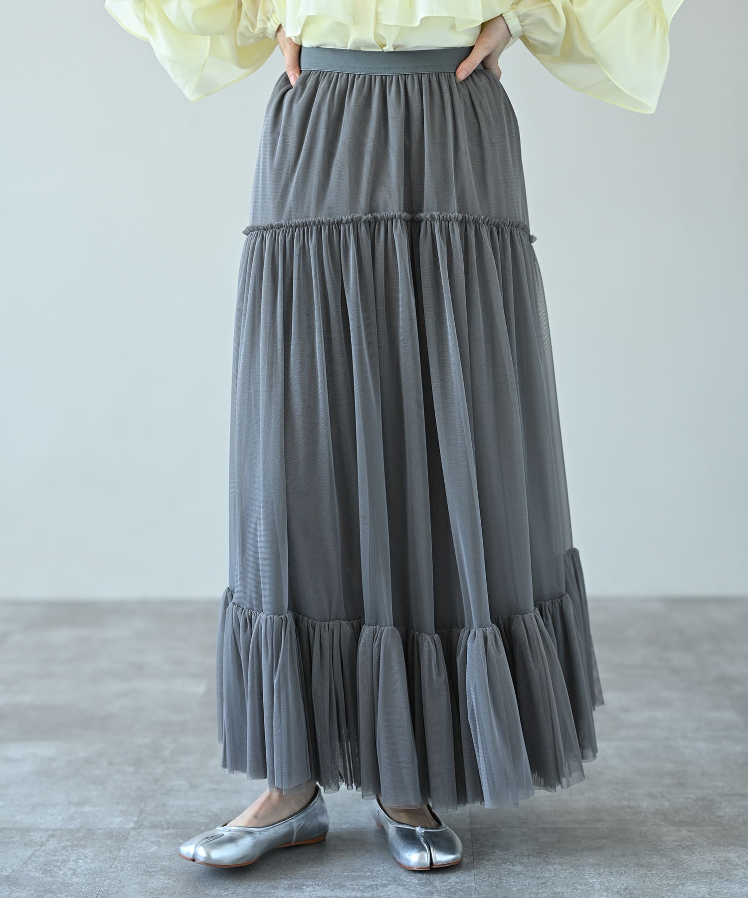 【Secretsale】ギャザーチュールティアードスカート