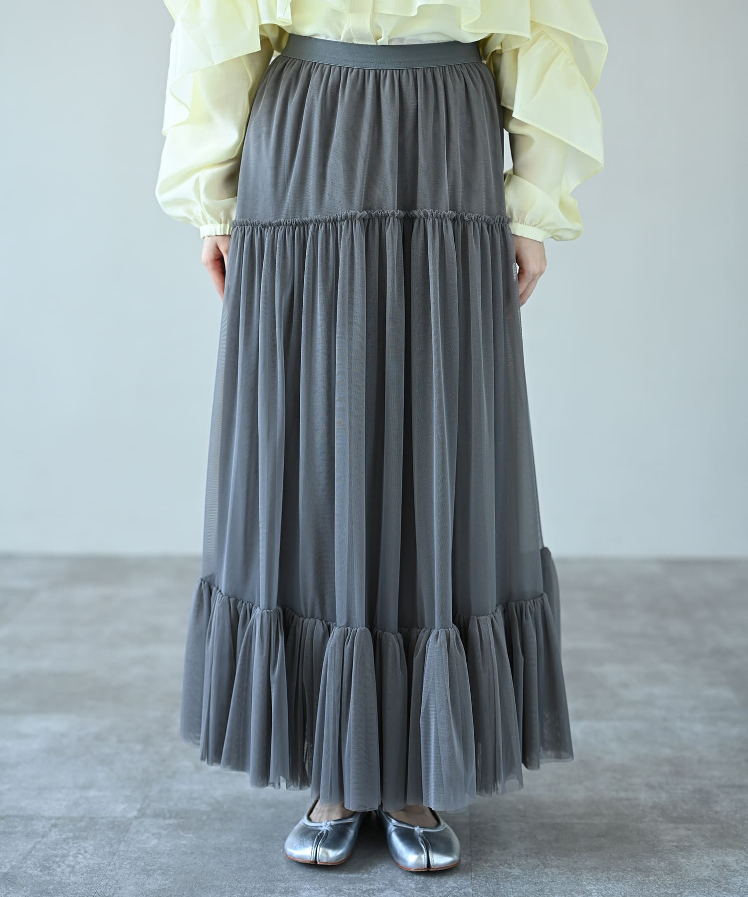【Secretsale】ギャザーチュールティアードスカート